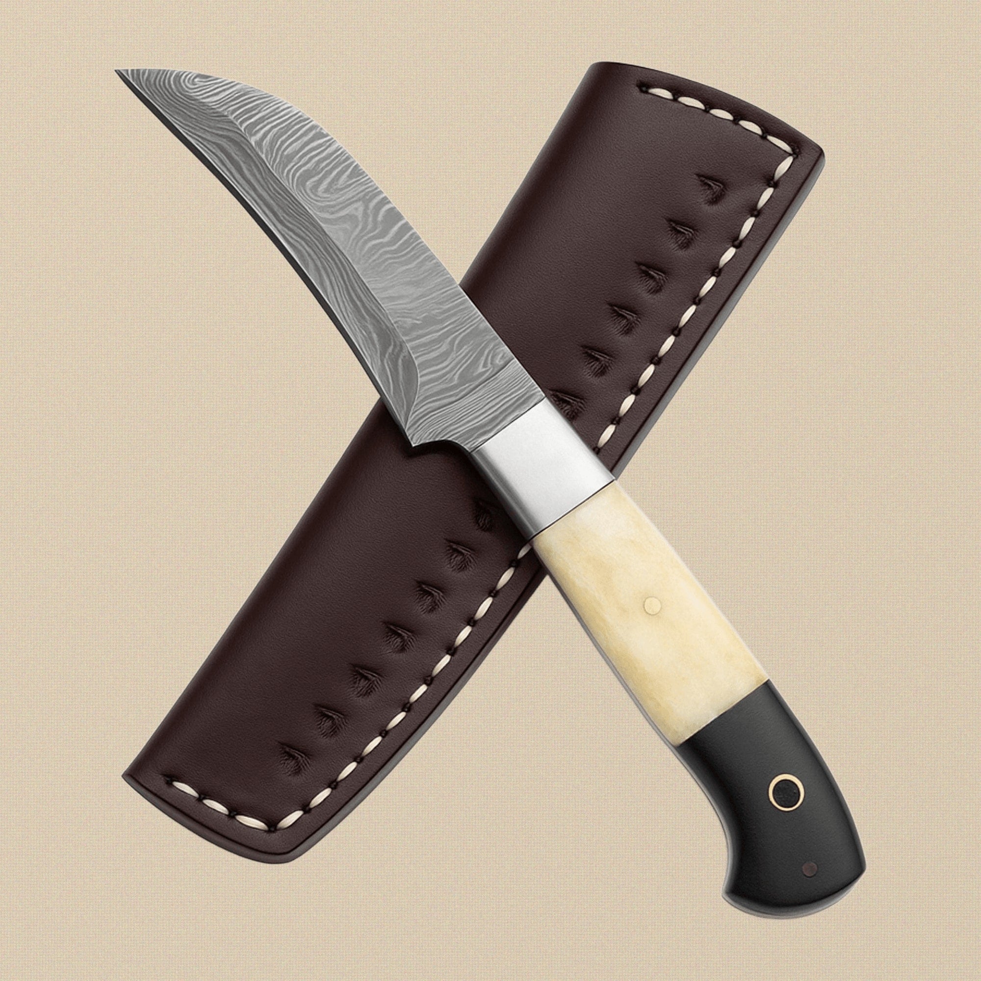 8-Piece Damascus Steel Chef Knife Set with Camel Bone & Micarta Handles and Leather Sheaths | Knife Set | Toolsmith Ltd UK