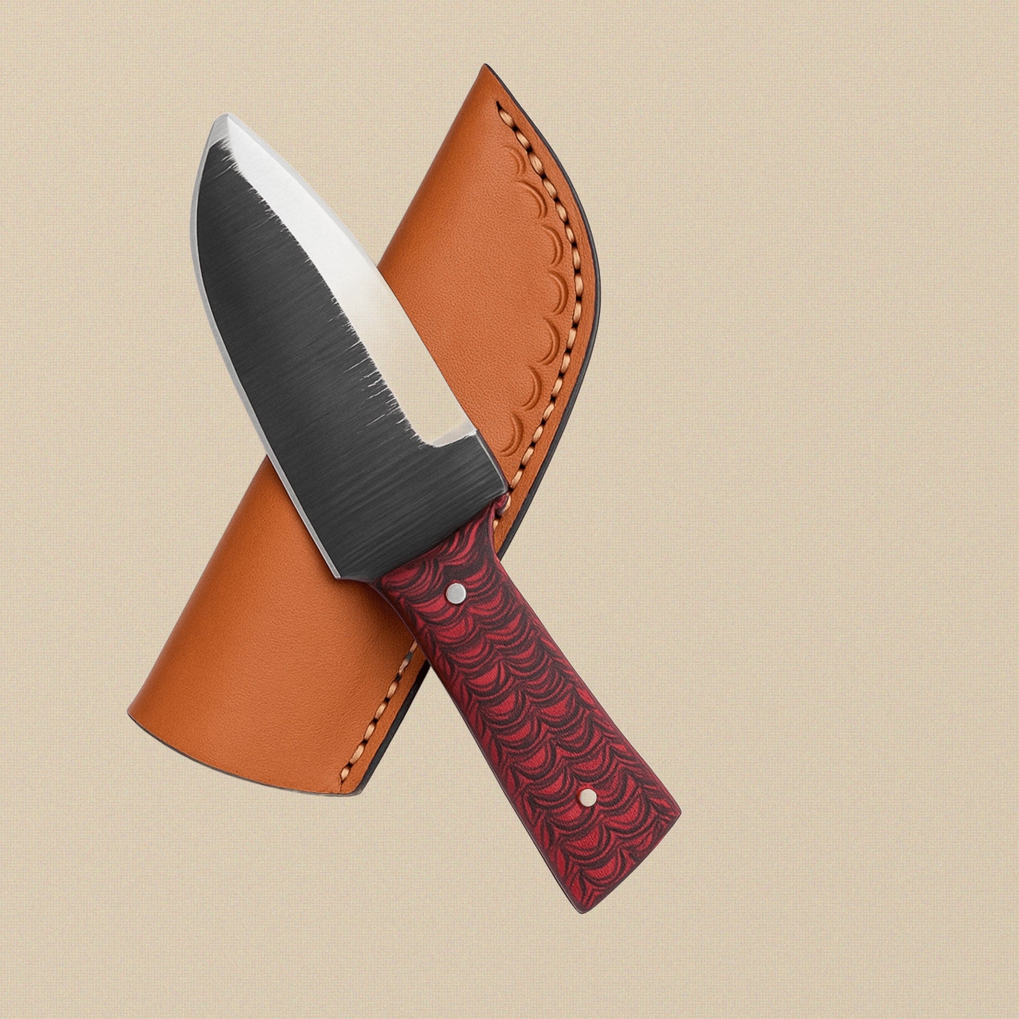 Hand-Forged D2 Steel Skinner Knife with Red Pakkawood Handle and Leather Sheath | Utility Knife | Toolsmith Ltd UK