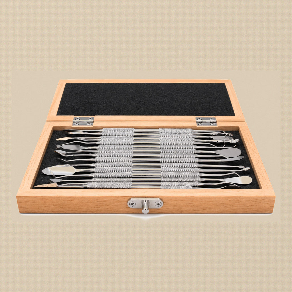 Stainless Steel Wax & Clay Carver Set, 16 Double-Ended Tools in Wooden Box | Wax Carver Set | Toolsmith Ltd UK