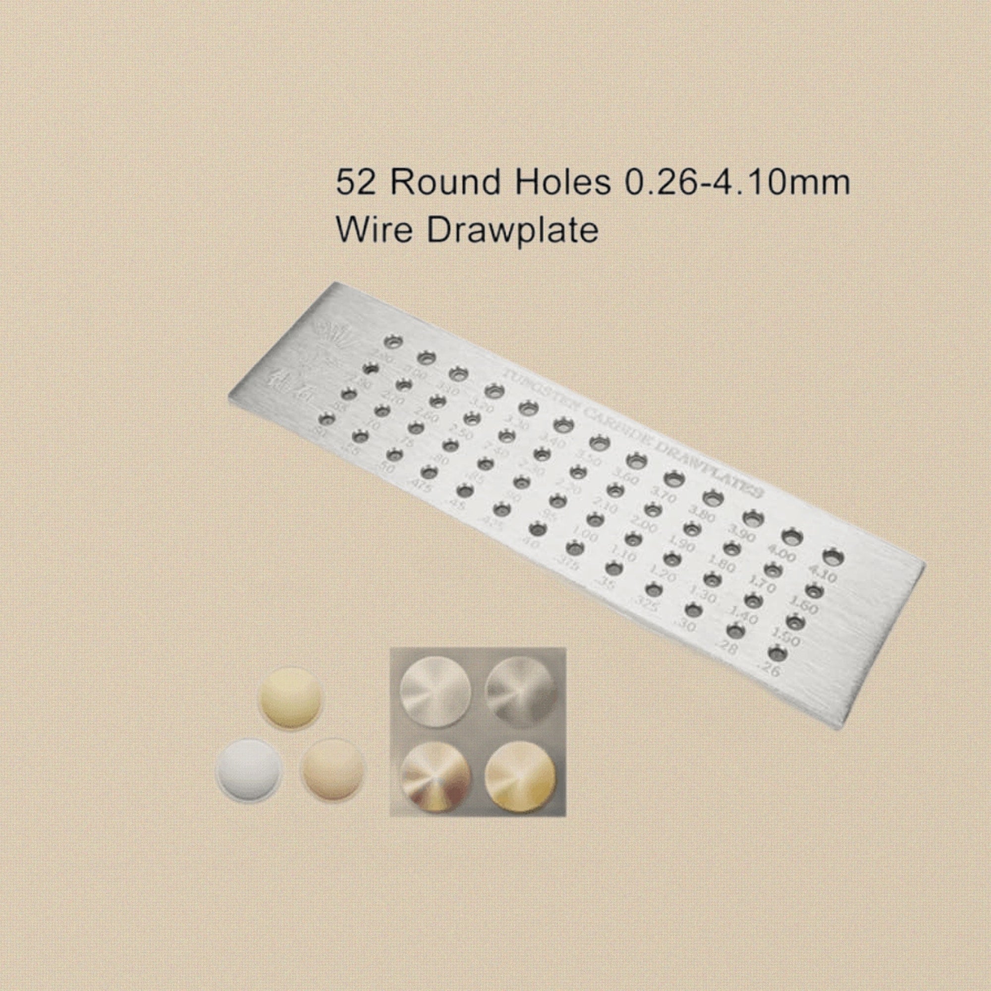 Tungsten Carbide Wire Draw Plate, Premium Jewellery Tool, 52 Holes, 0.26-4.10 mm Range, Professional Wires & Metal Working Equipment, 20.3x 5.6x 0.5 cm | Jewellery Making Tools | Toolsmith Ltd UK