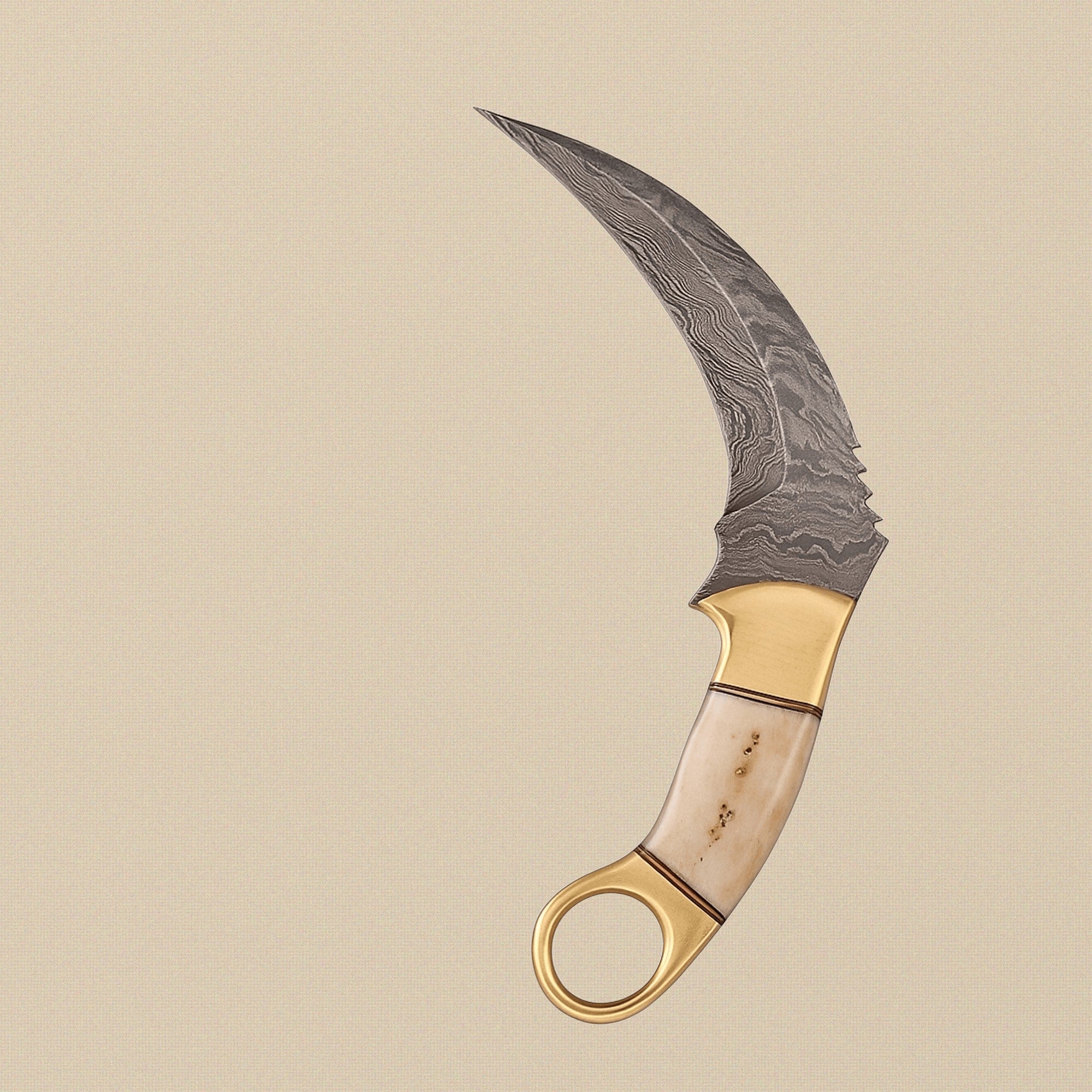 Hand-Forged Karambit Knife in Raindrop Damascus Steel with Red Deer Stag Handle | Knife | Toolsmith Ltd UK