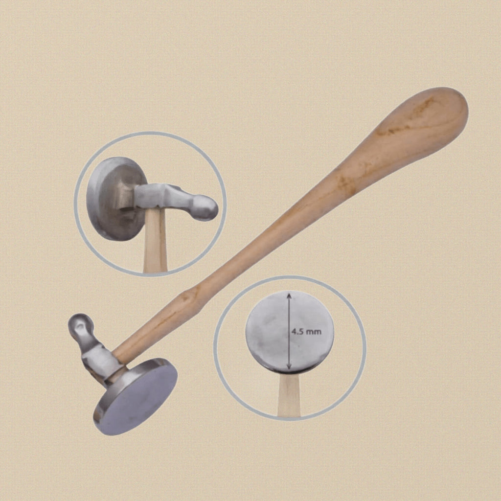 45mm Bow and Flat Face Chasing Hammer, Jewellery Crafts Hobby Repousse Silversmith Tool with Wooden Handle | Jewellery Making Tools | Toolsmith Ltd UK