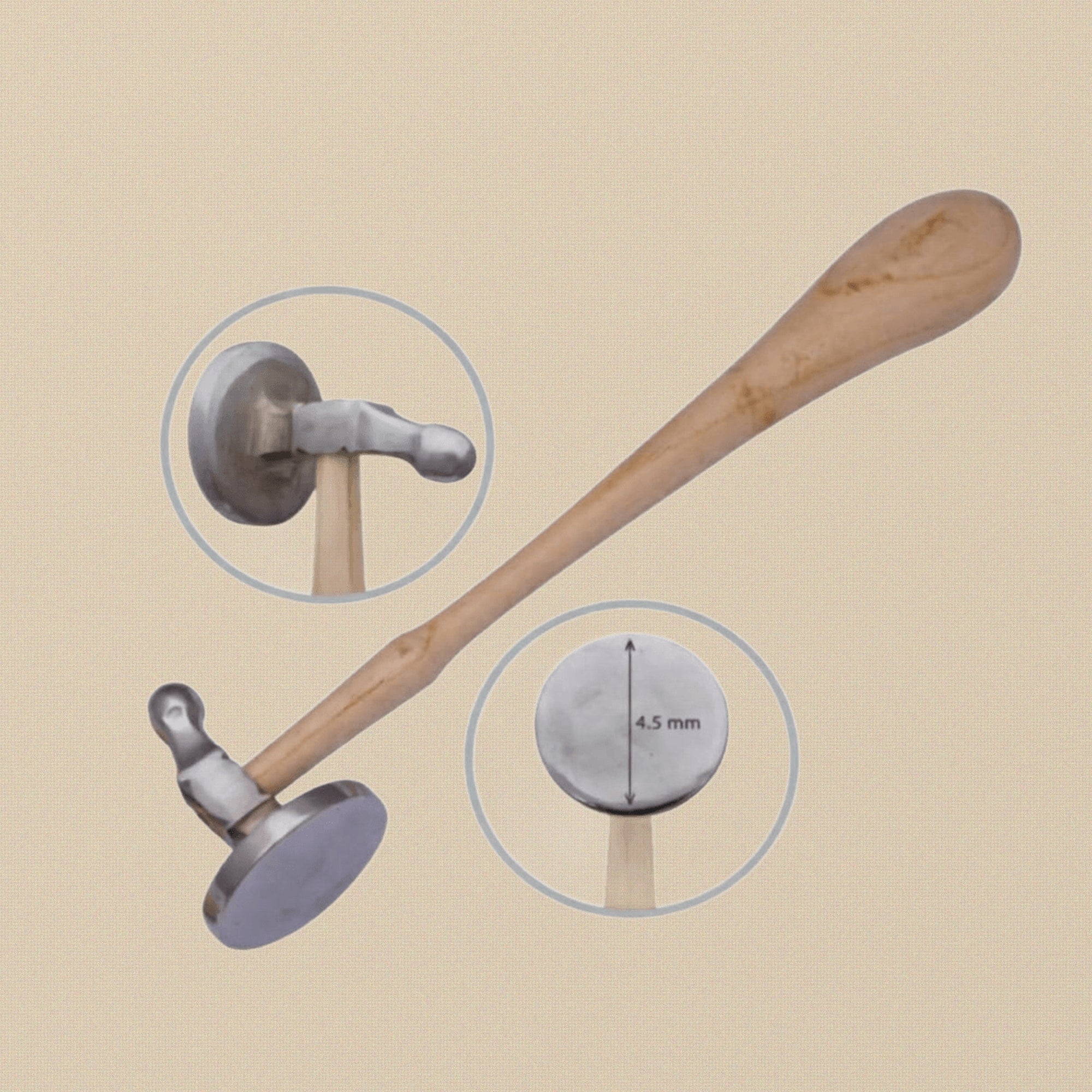 45mm Bow and Flat Face Chasing Hammer, Jewellery Crafts Hobby Repousse Silversmith Tool with Wooden Handle | Jewellery Making Tools | Toolsmith Ltd UK