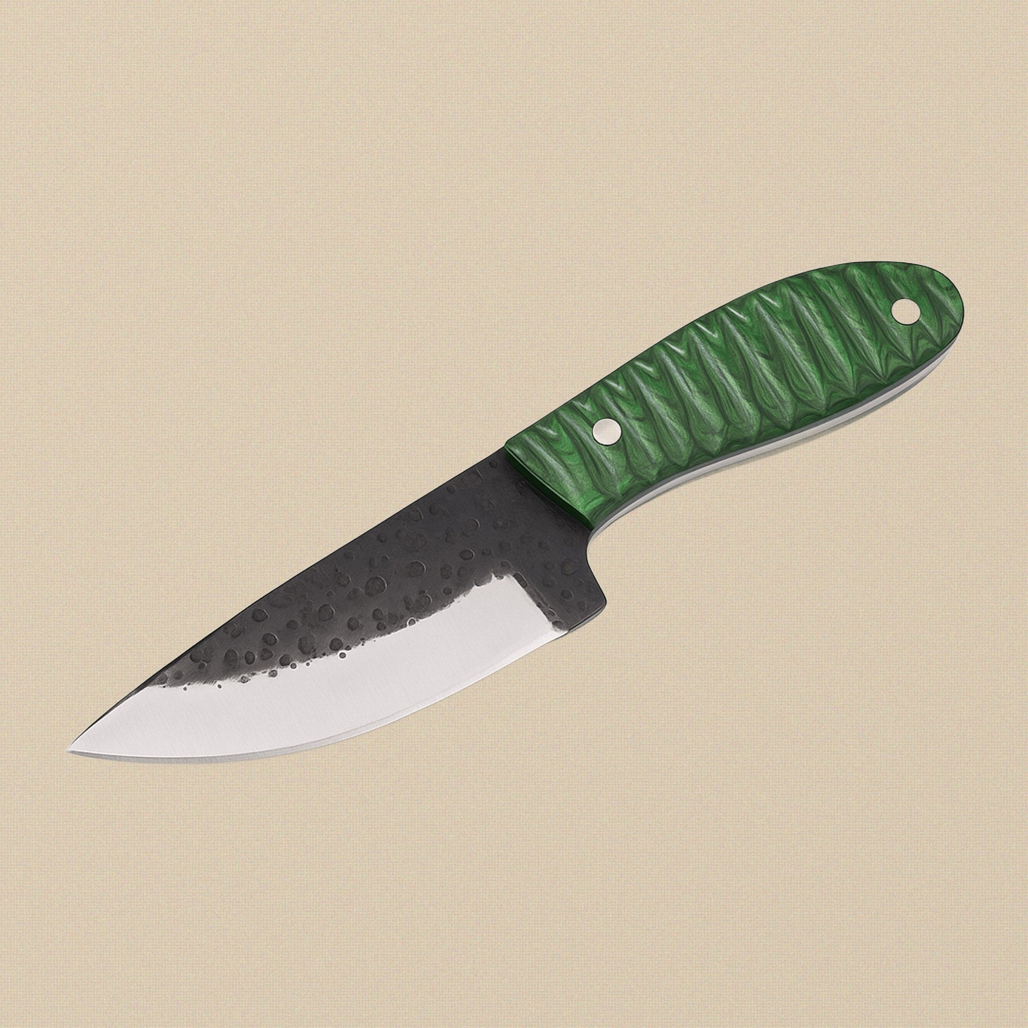 Forged D2 Steel Skinner Knife, 114mm Textured Blade, with Green Pakkawood Handle and Sheath | Knife | Toolsmith Ltd UK