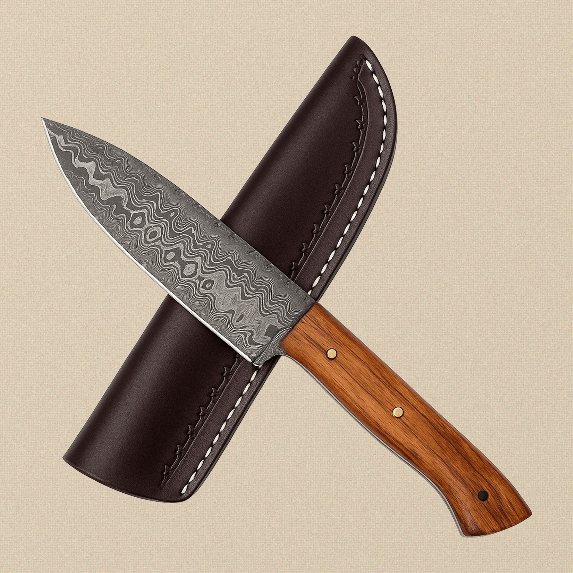 Four-Piece Damascus Chef Knife Set with Rosewood Handles and Leather Sheaths | Chef Knife Set | Toolsmith Ltd UK