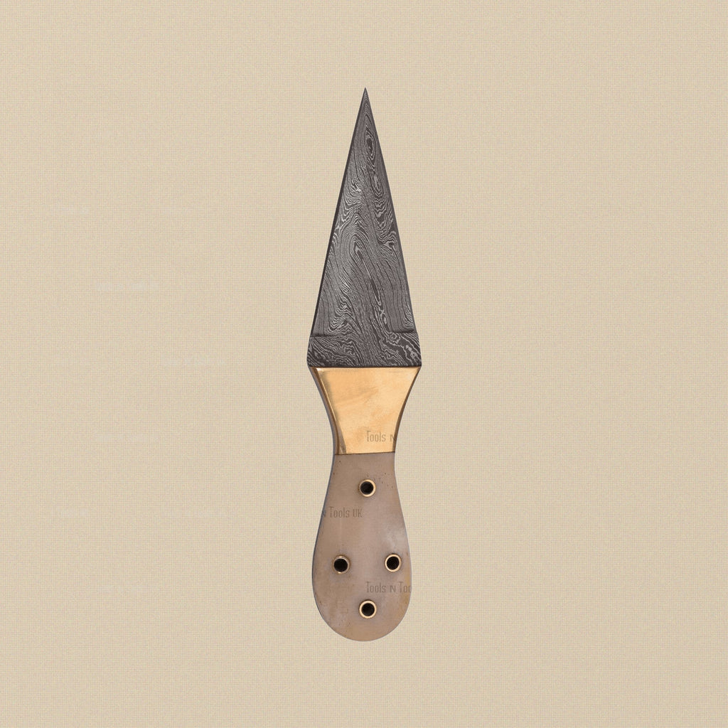 Damascus Steel Dagger, 216mm, with Bone-and-Brass Handle and Leather Sheath | Dagger | Toolsmith Ltd UK