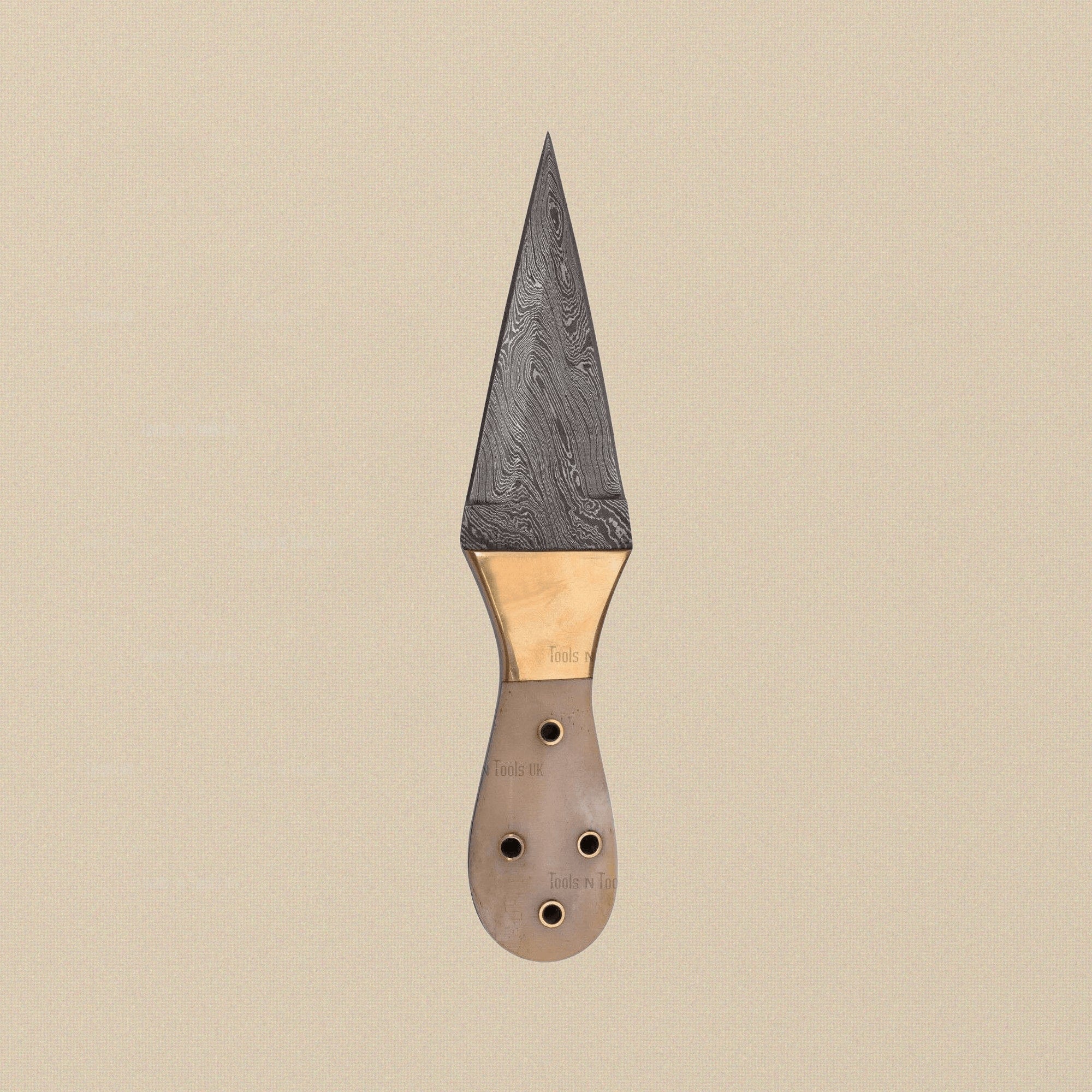 Damascus Steel Dagger, 216mm, with Bone-and-Brass Handle and Leather Sheath | Dagger | Toolsmith Ltd UK