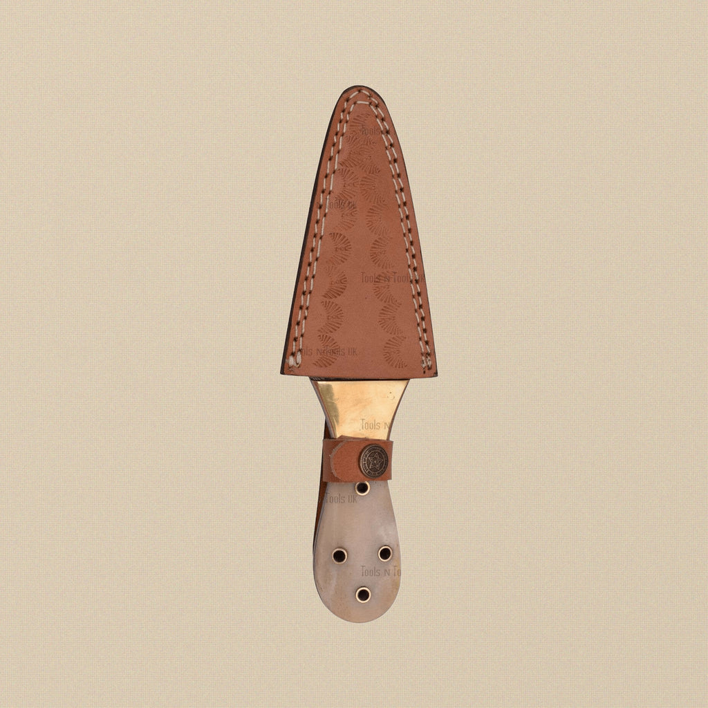 Damascus Steel Dagger, 216mm, with Bone-and-Brass Handle and Leather Sheath | Dagger | Toolsmith Ltd UK