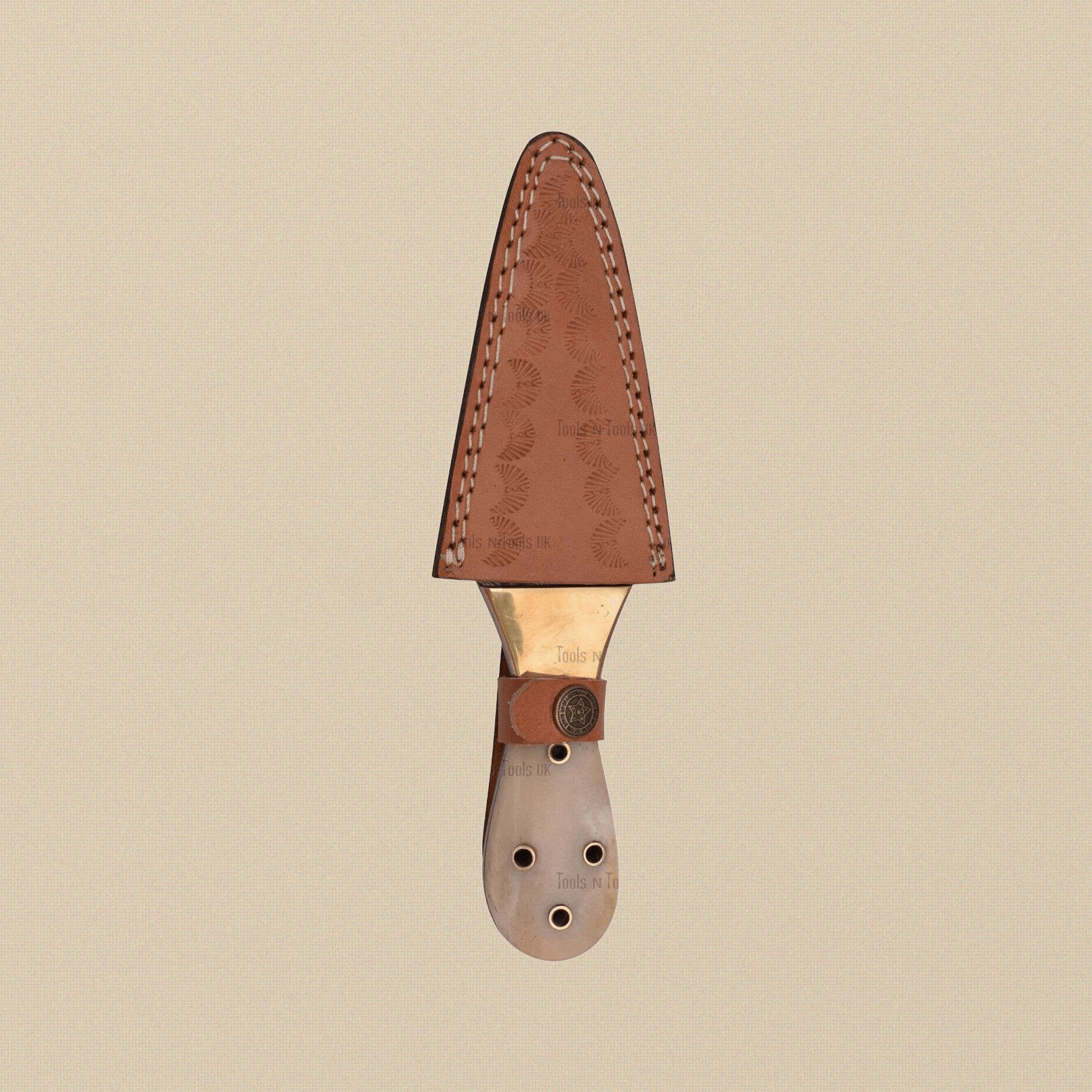 Damascus Steel Dagger, 216mm, with Bone-and-Brass Handle and Leather Sheath | Dagger | Toolsmith Ltd UK
