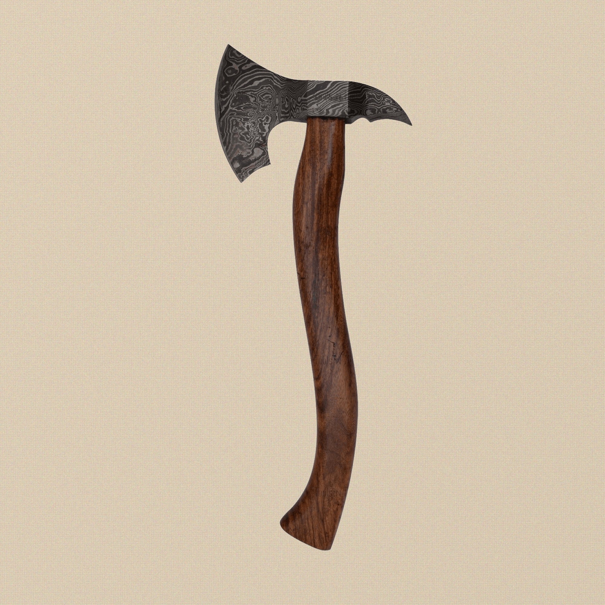 Damascus Steel Axe, 19-inch, with Walnut Wood Handle and Leather Sheath | Axe | Toolsmith Ltd UK