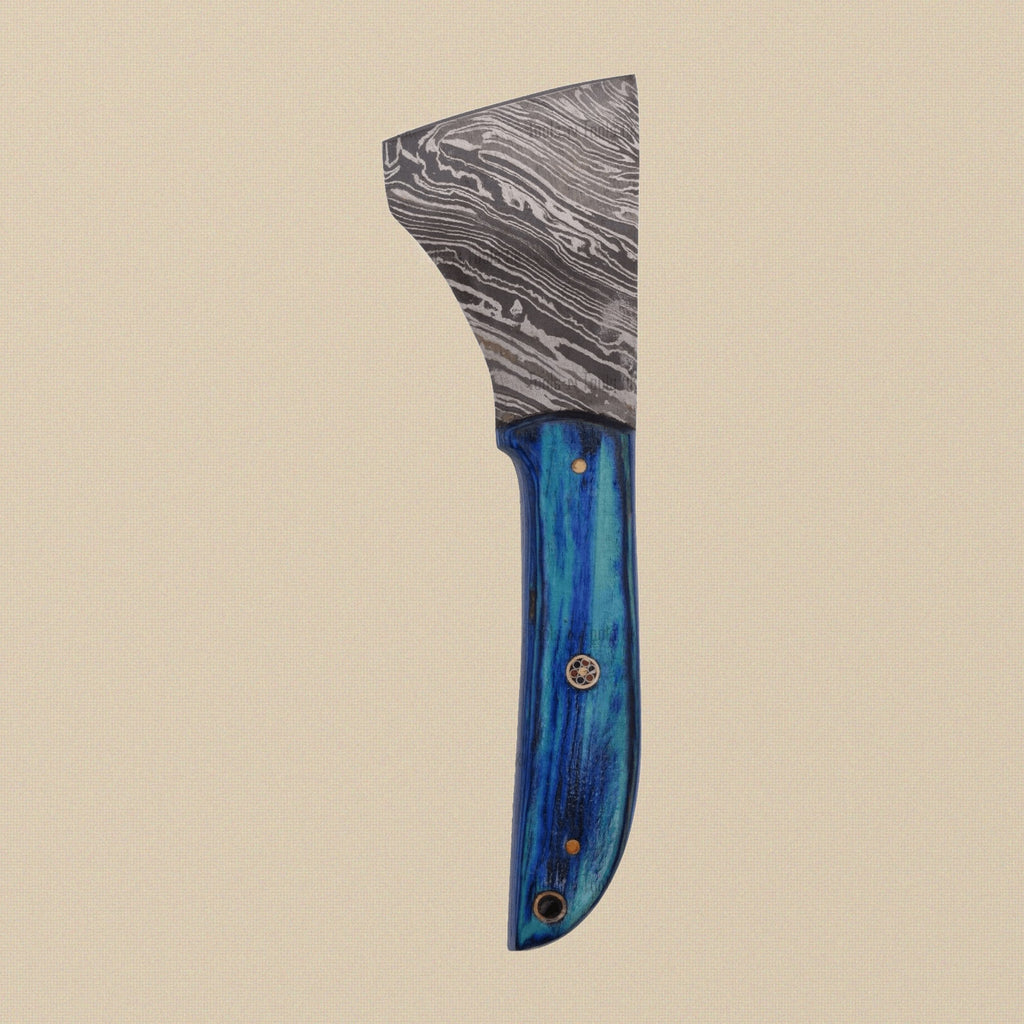 Saddler's Leather Skiving Tool, 7-inch Damascus Steel, with Wood and Brass Handle and Leather Sheath | Leather Skiving Knife | Toolsmith Ltd UK