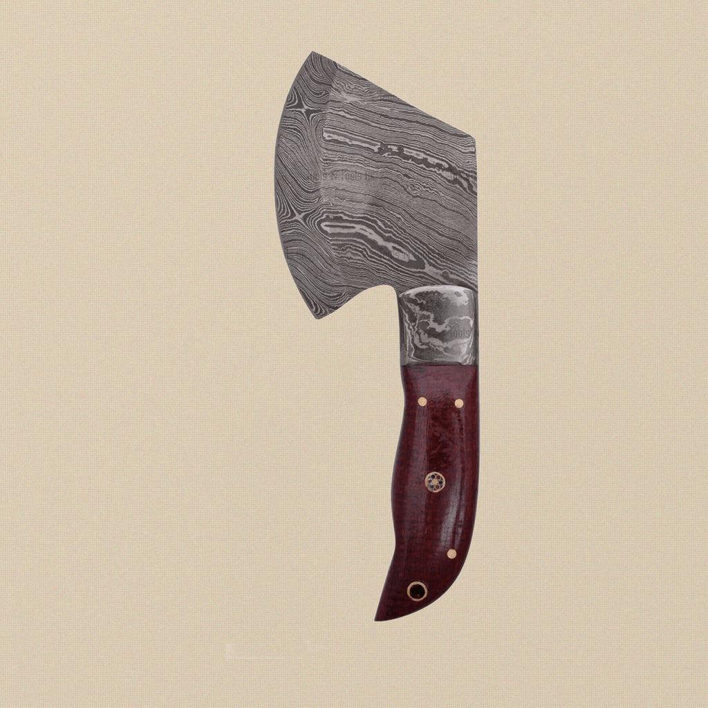 Damascus Steel Hatchet, 190mm, with Exotic Wood Handle and Leather Sheath | Hatchet | Toolsmith Ltd UK
