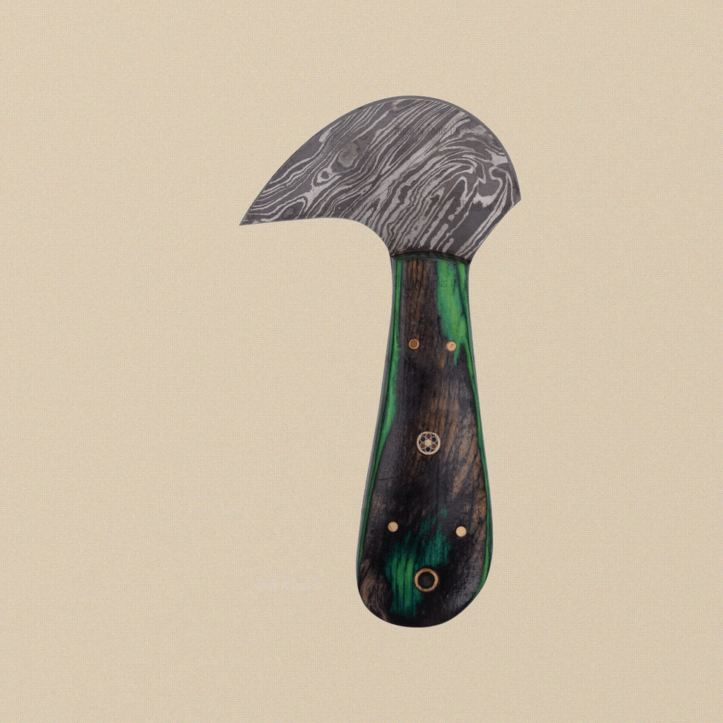 Damascus Steel Saddler's Leather Cutter, 6-inch, with Wood and Brass Handle and Leather Sheath | Leather Cutter | Toolsmith Ltd UK