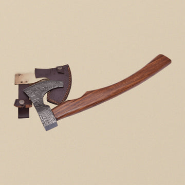 Damascus Steel Hatchet 15.5-inch with Walnut Wood Handle and Leather Sheath | Axe | Toolsmith Ltd UK