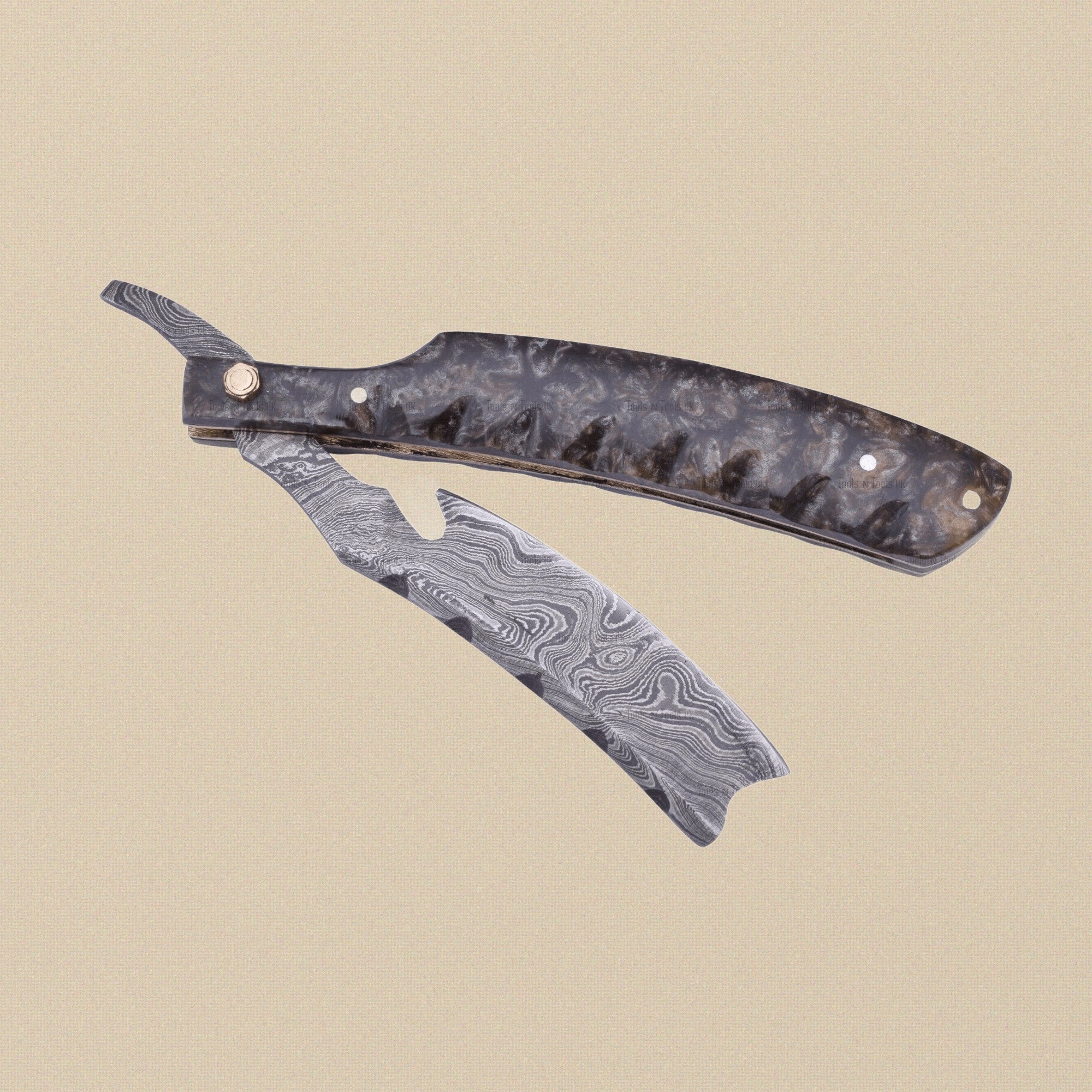 Damascus Steel Straight Razor, 75 mm Blade, 264-Layer Swirl Pattern | Straight Razor | Toolsmith Ltd UK