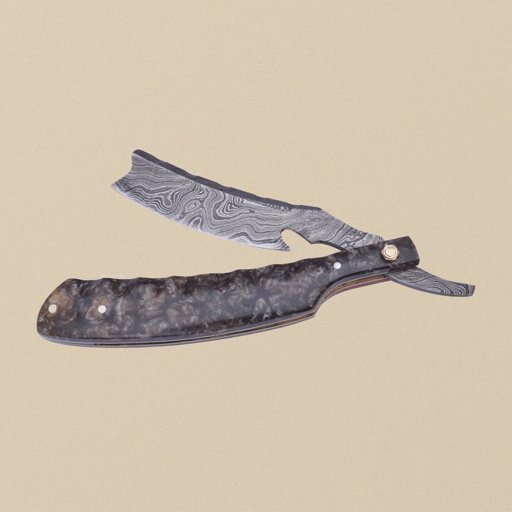 Damascus Steel Straight Razor, 75 mm Blade, 264-Layer Swirl Pattern | Straight Razor | Toolsmith Ltd UK