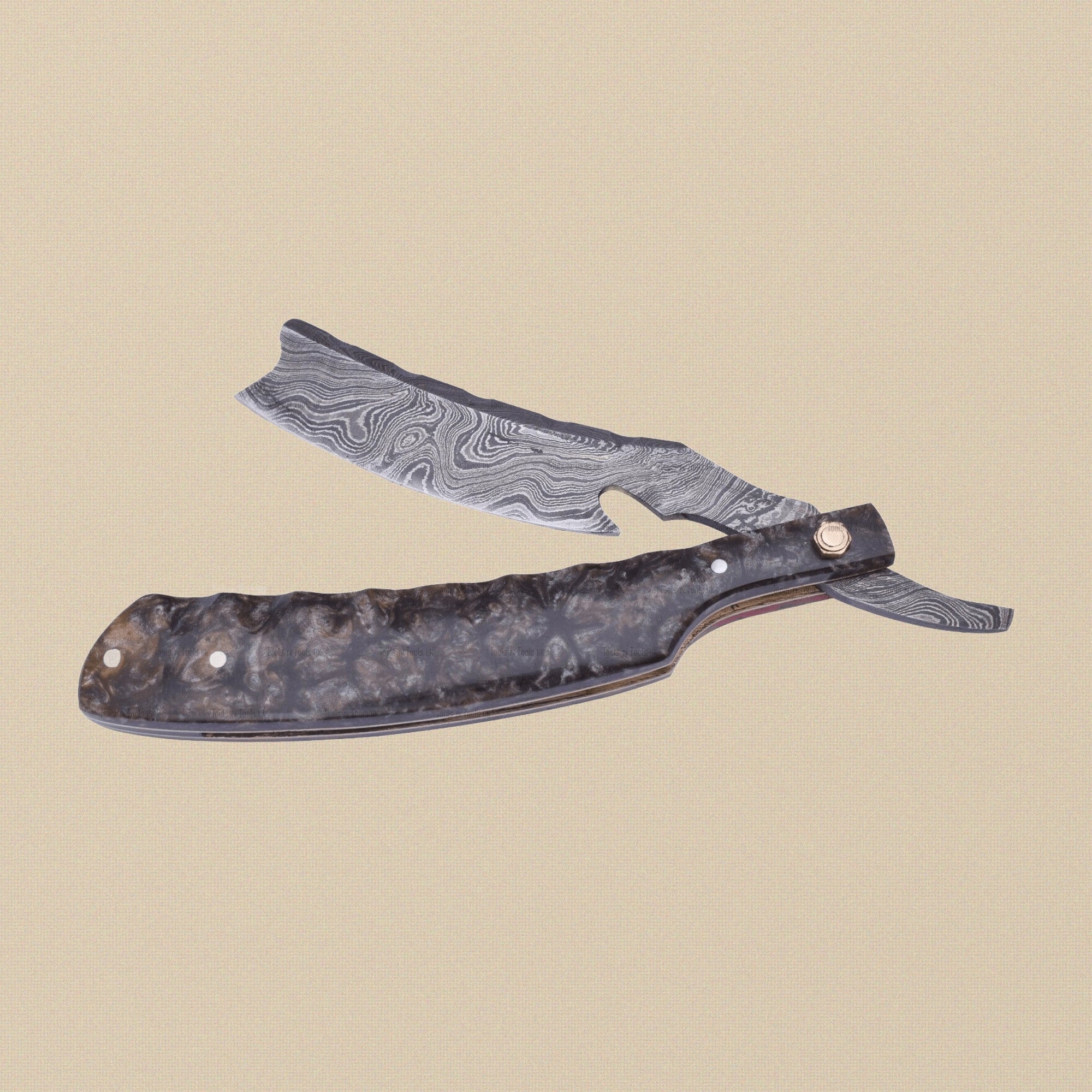 Damascus Steel Straight Razor, 75 mm Blade, 264-Layer Swirl Pattern | Straight Razor | Toolsmith Ltd UK
