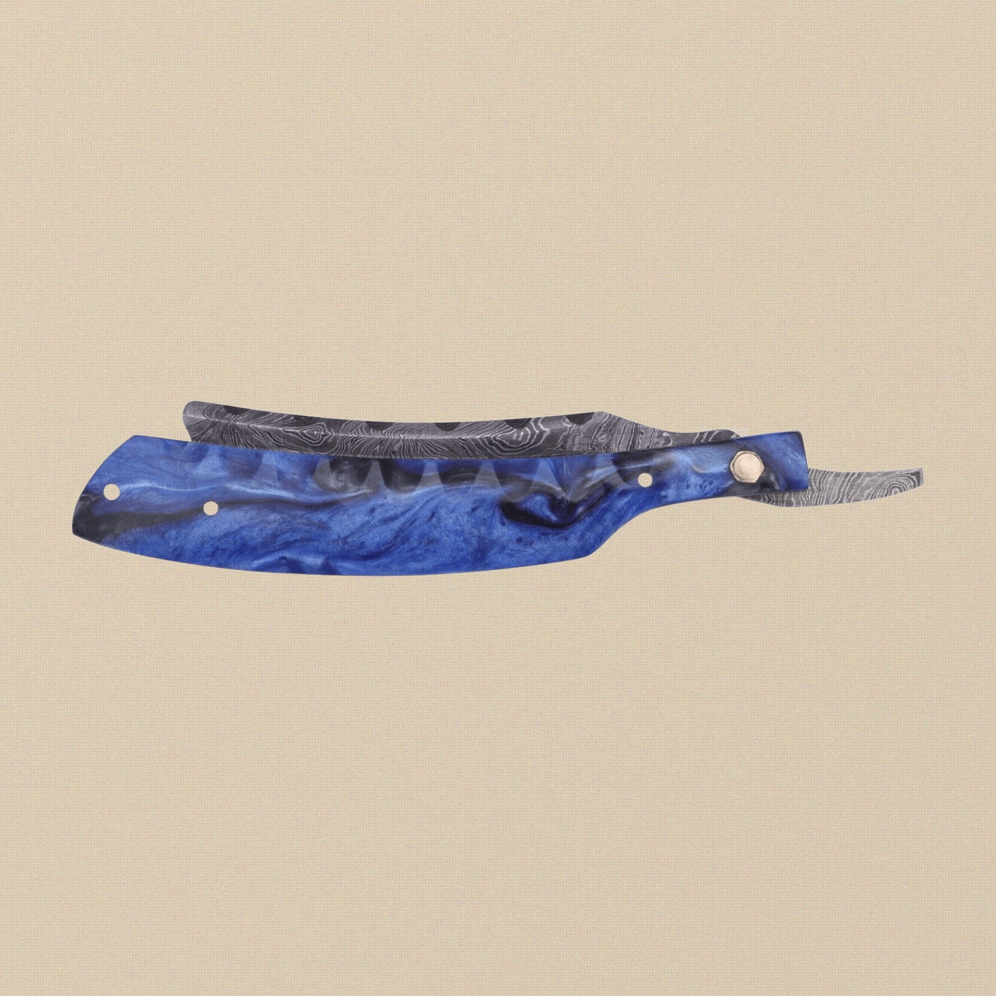 Straight Razor with 75 mm Damascus Steel Blade, Blue-Handled | Straight Razor | Toolsmith Ltd UK