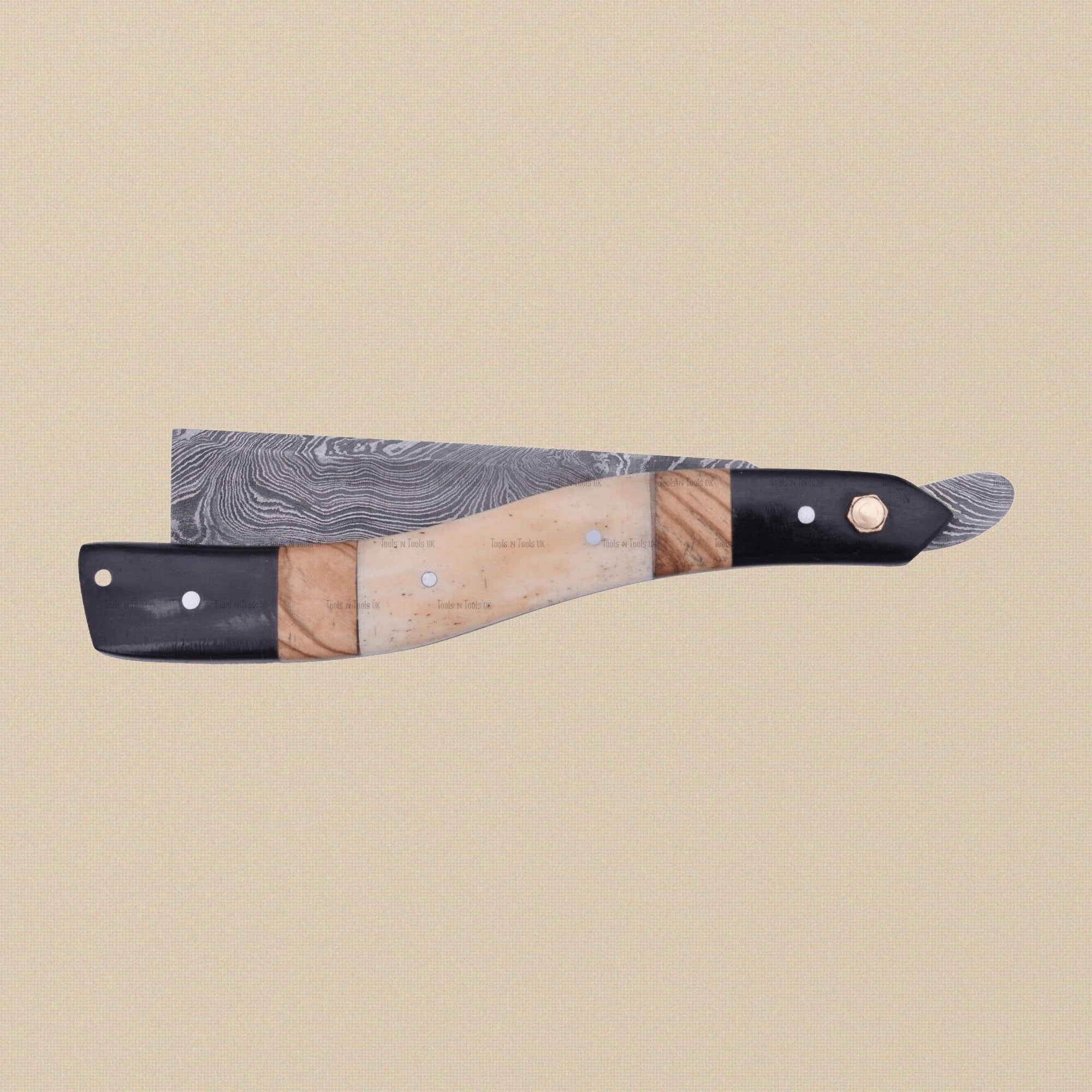 Damascus Steel Straight Razor with 70 mm Blade and Camel Bone Handle | Straight Razor | Toolsmith Ltd UK