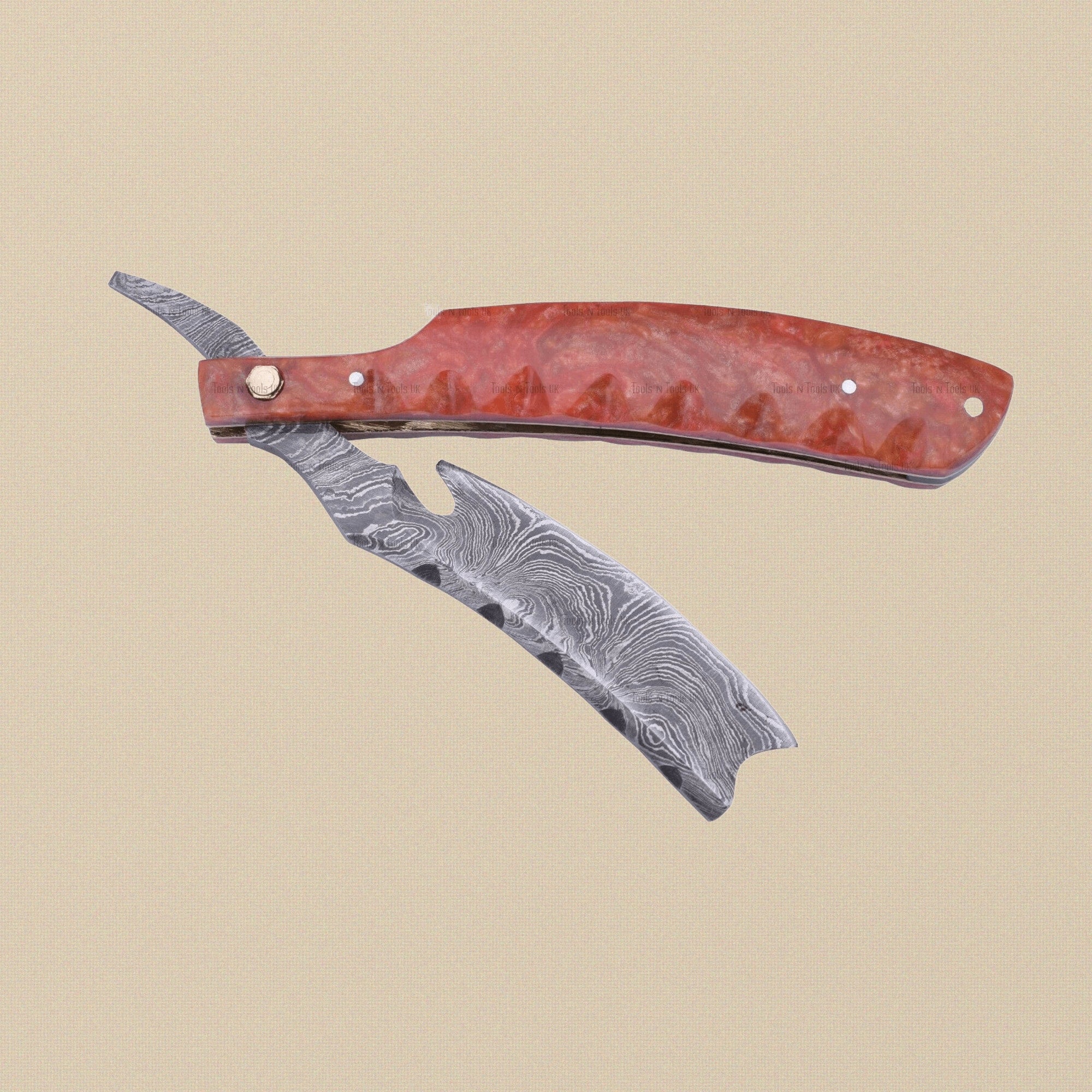 Damascus Steel Straight Razor with 75 mm Swirl Pattern Blade | Straight Razor | Toolsmith Ltd UK