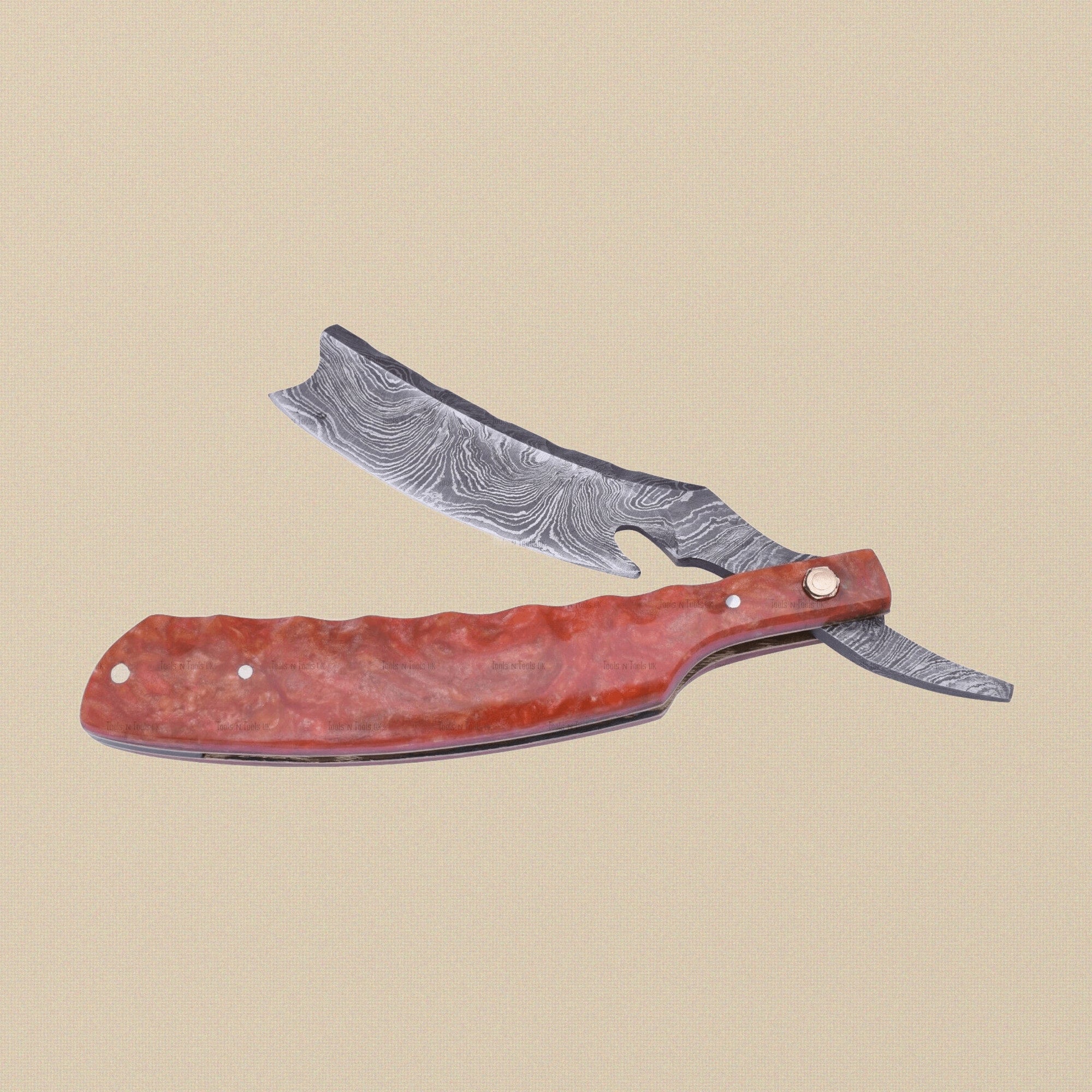 Damascus Steel Straight Razor with 75 mm Swirl Pattern Blade | Straight Razor | Toolsmith Ltd UK