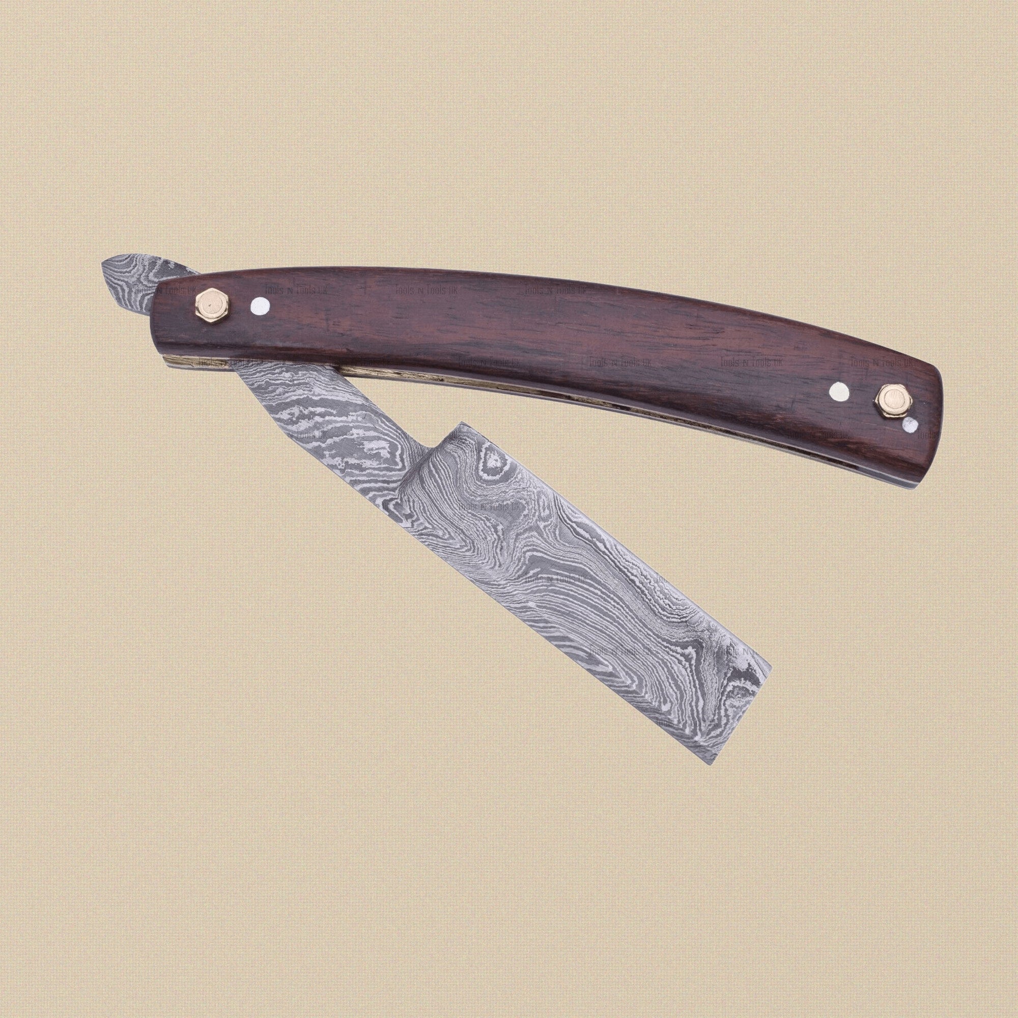 Damascus Steel Straight Razor with 70 mm Blade and Rosewood Handle | Straight Razor | Toolsmith Ltd UK