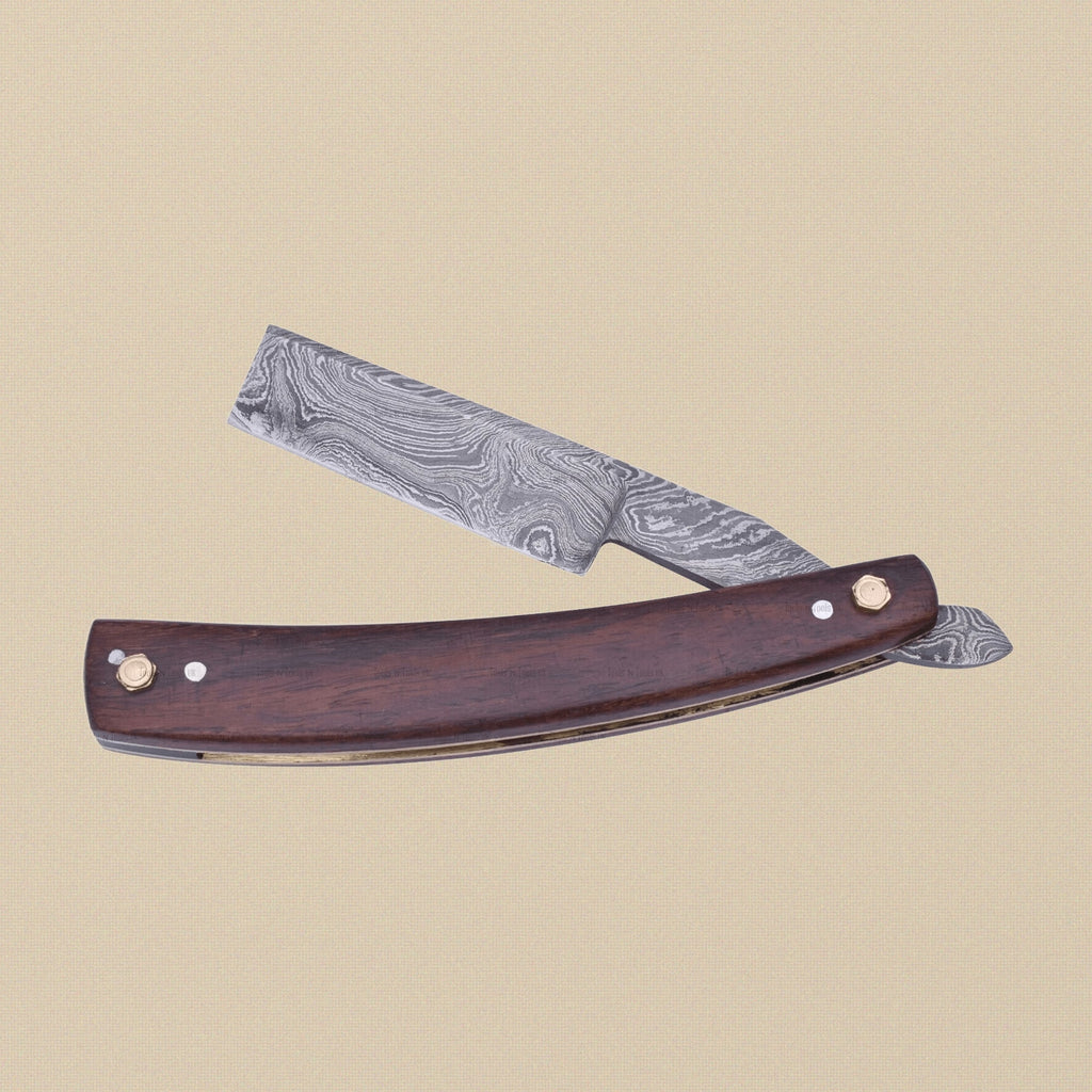 Damascus Steel Straight Razor with 70 mm Blade and Rosewood Handle | Straight Razor | Toolsmith Ltd UK
