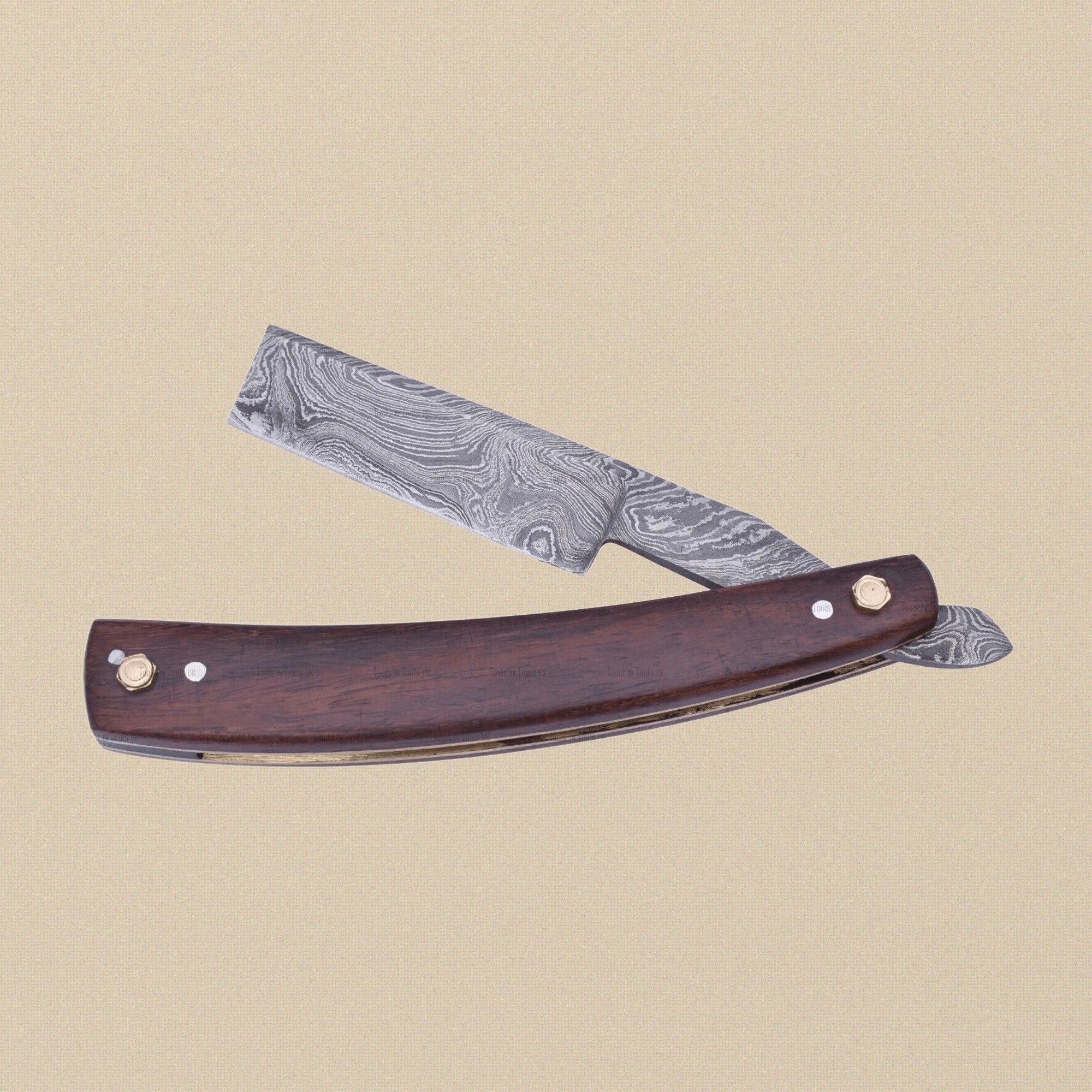 Damascus Steel Straight Razor with 70 mm Blade and Rosewood Handle | Straight Razor | Toolsmith Ltd UK