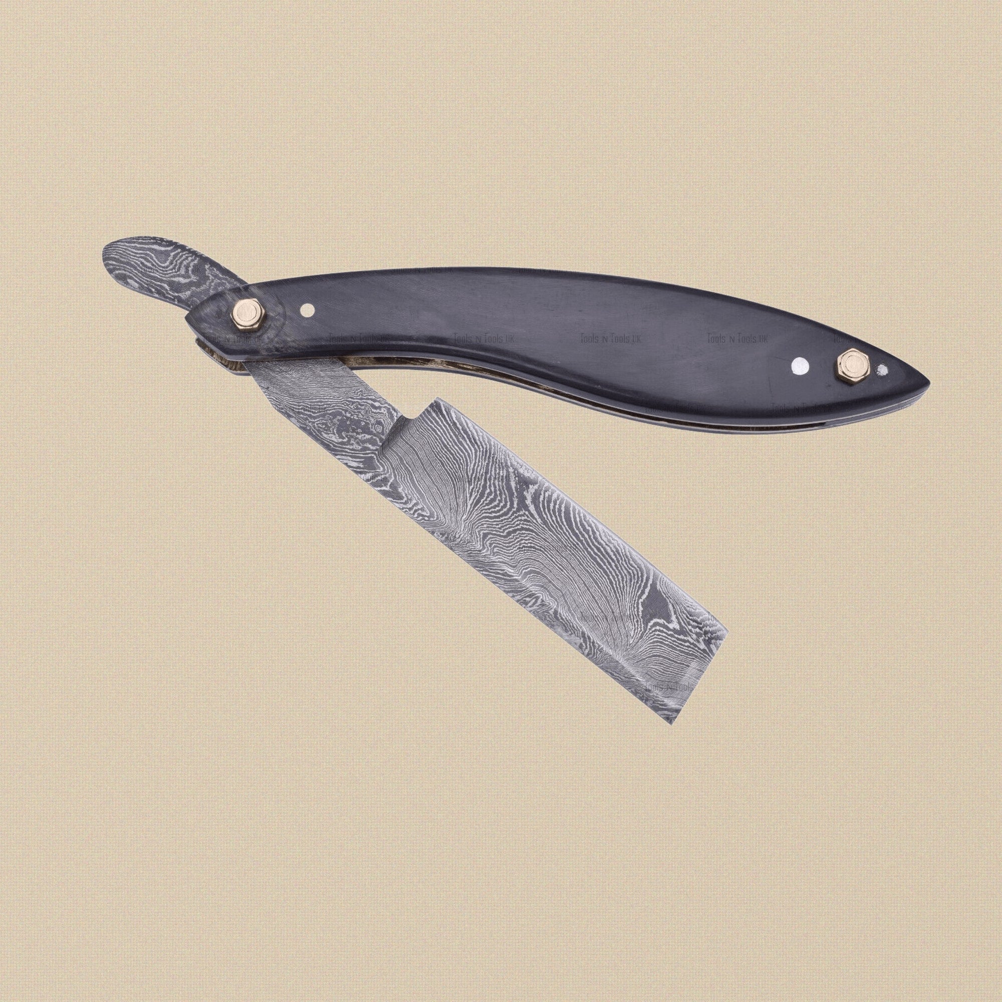 Damascus Steel Straight Razor with 70 mm Blade and Bull Horn Handle | Straight Razor | Toolsmith Ltd UK