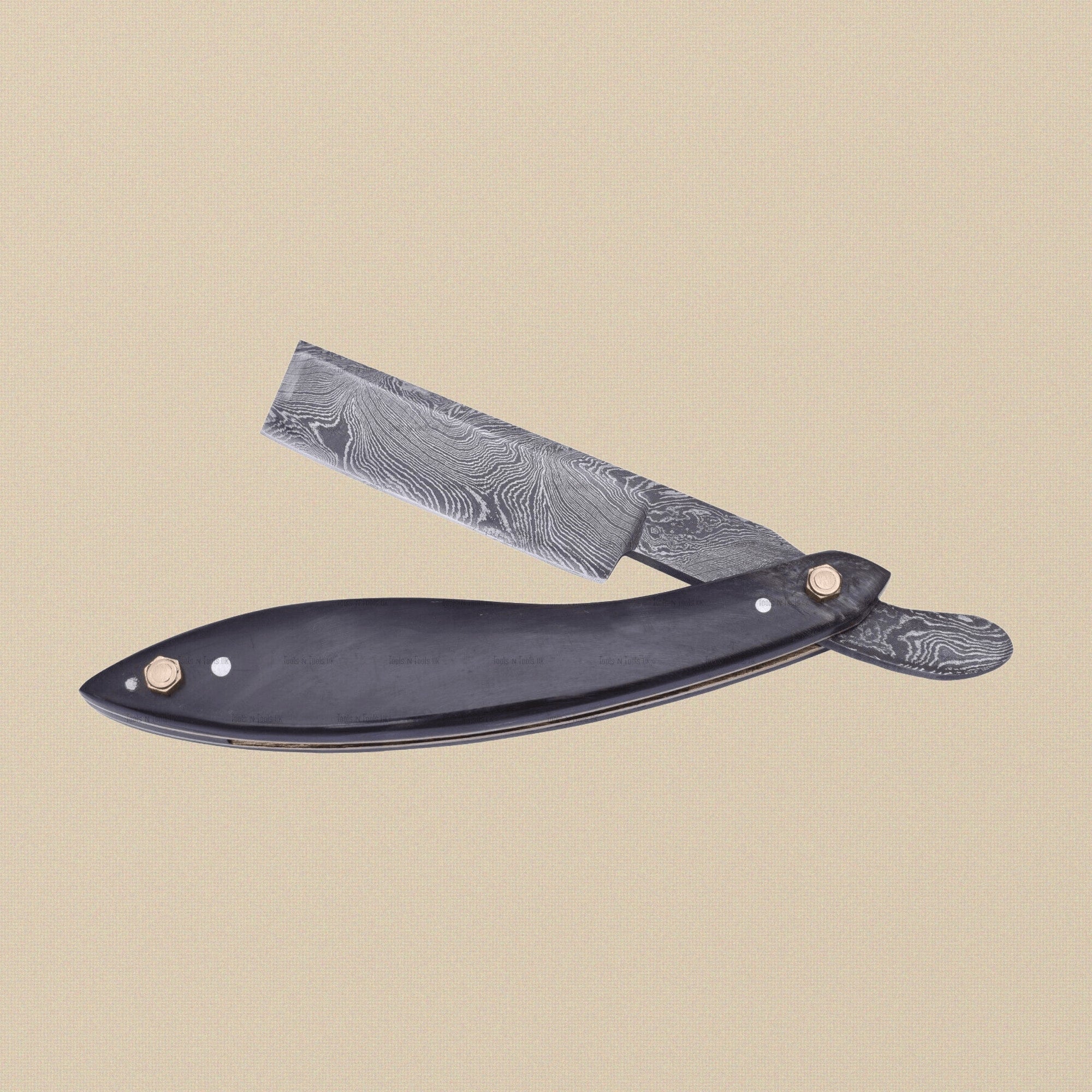 Damascus Steel Straight Razor with 70 mm Blade and Bull Horn Handle | Straight Razor | Toolsmith Ltd UK
