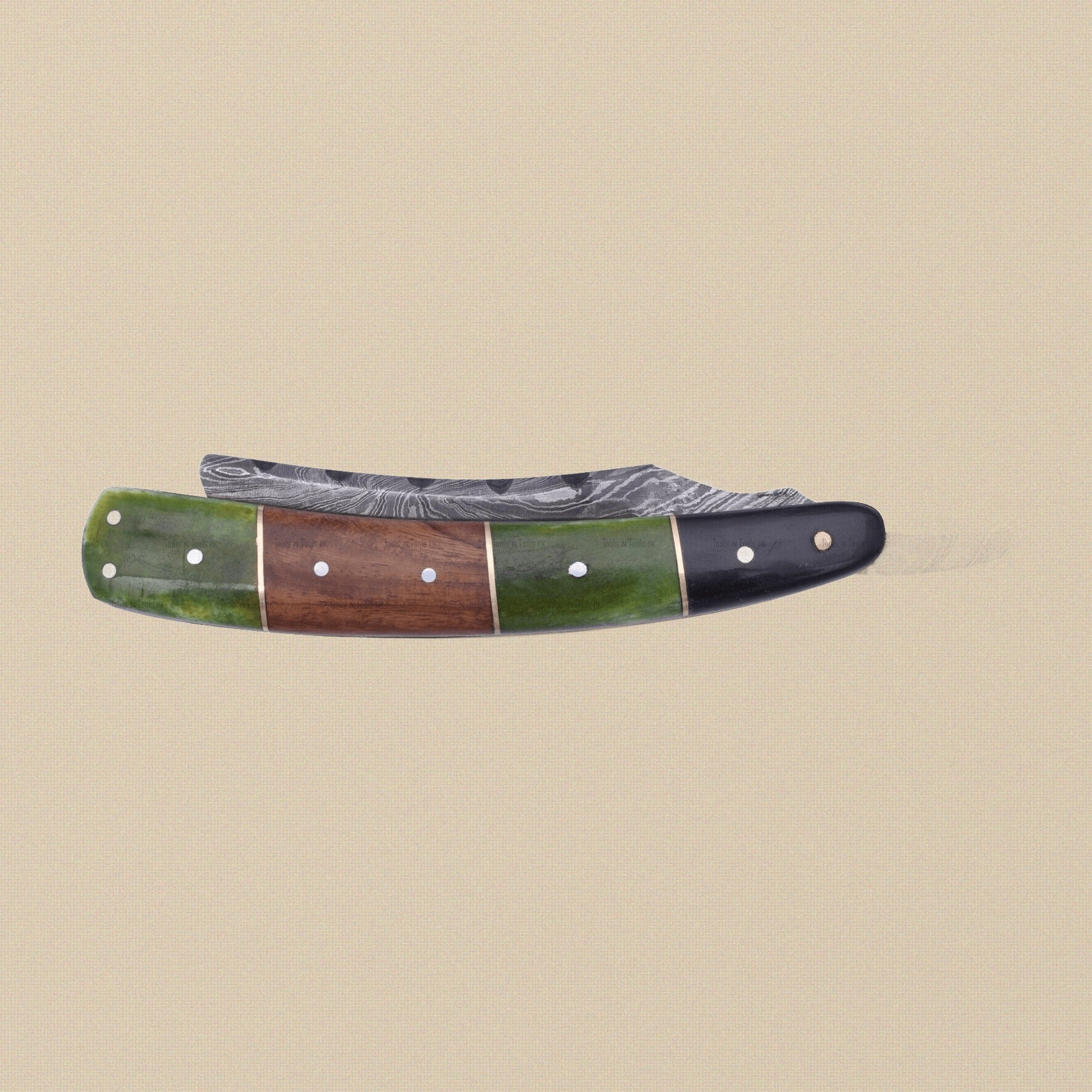 Damascus Steel Straight Razor with 70 mm Blade and Patterned Steel Handle | Straight Razor | Toolsmith Ltd UK