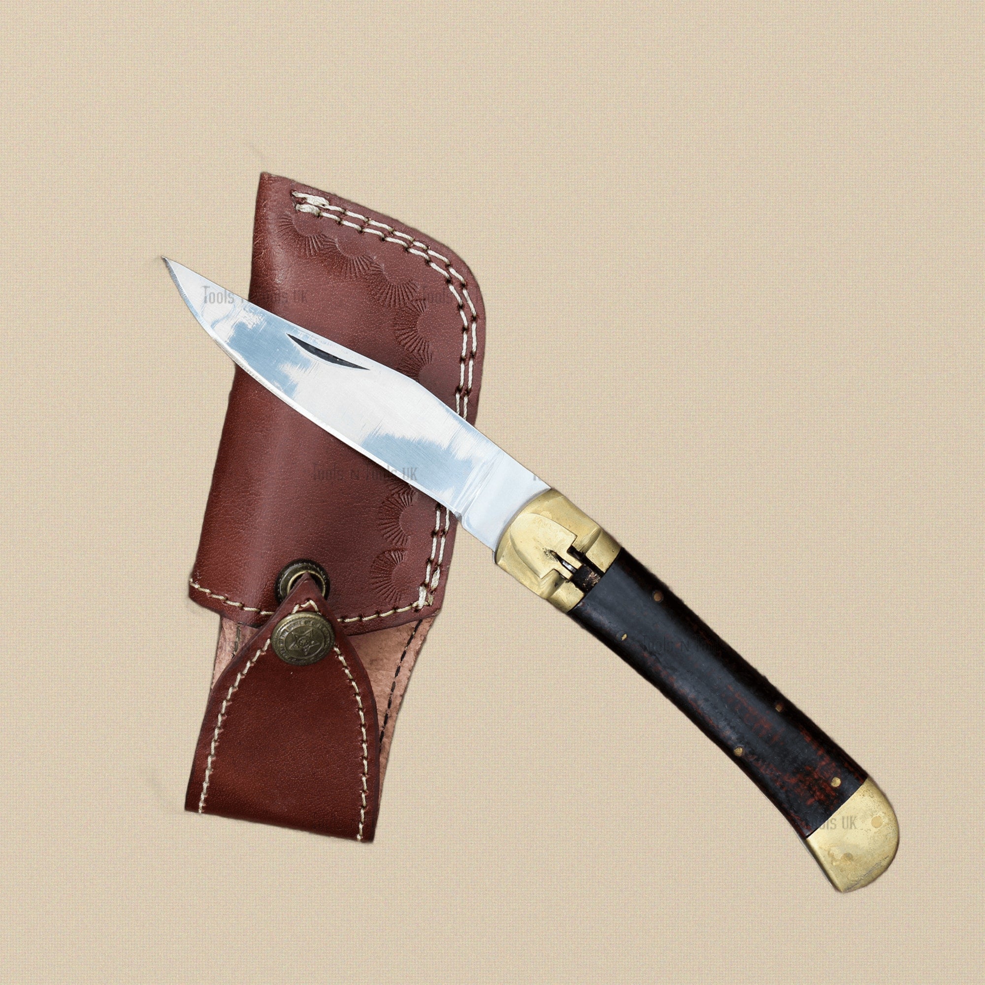 Micarta-Handled Folding Utility Knife with 101mm D2 Steel Blade and Leather Sheath | Utility Knife | Toolsmith Ltd UK