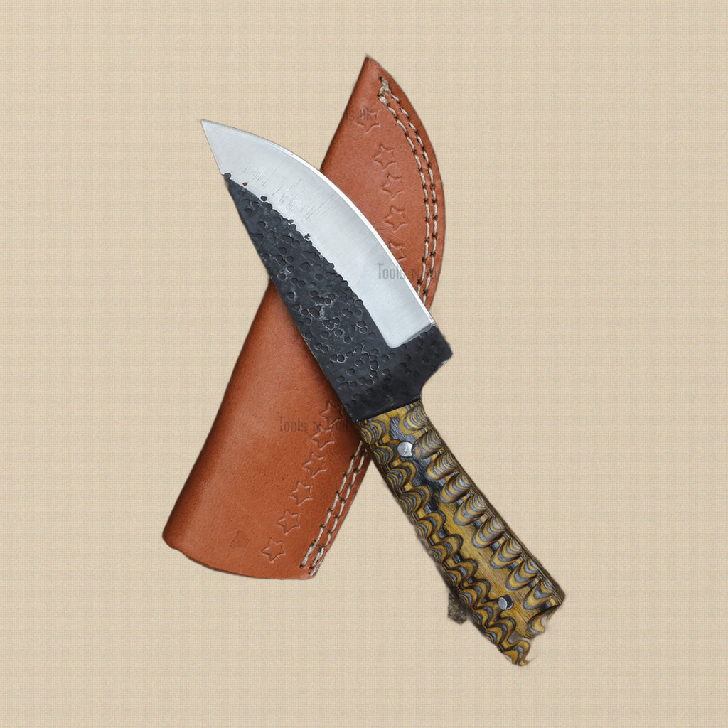 D2 Steel Skinner Knife with Textured 4.5-inch Blade, Pakkawood Handle and Leather Sheath | Fixed-Blade Knife | Toolsmith Ltd UK