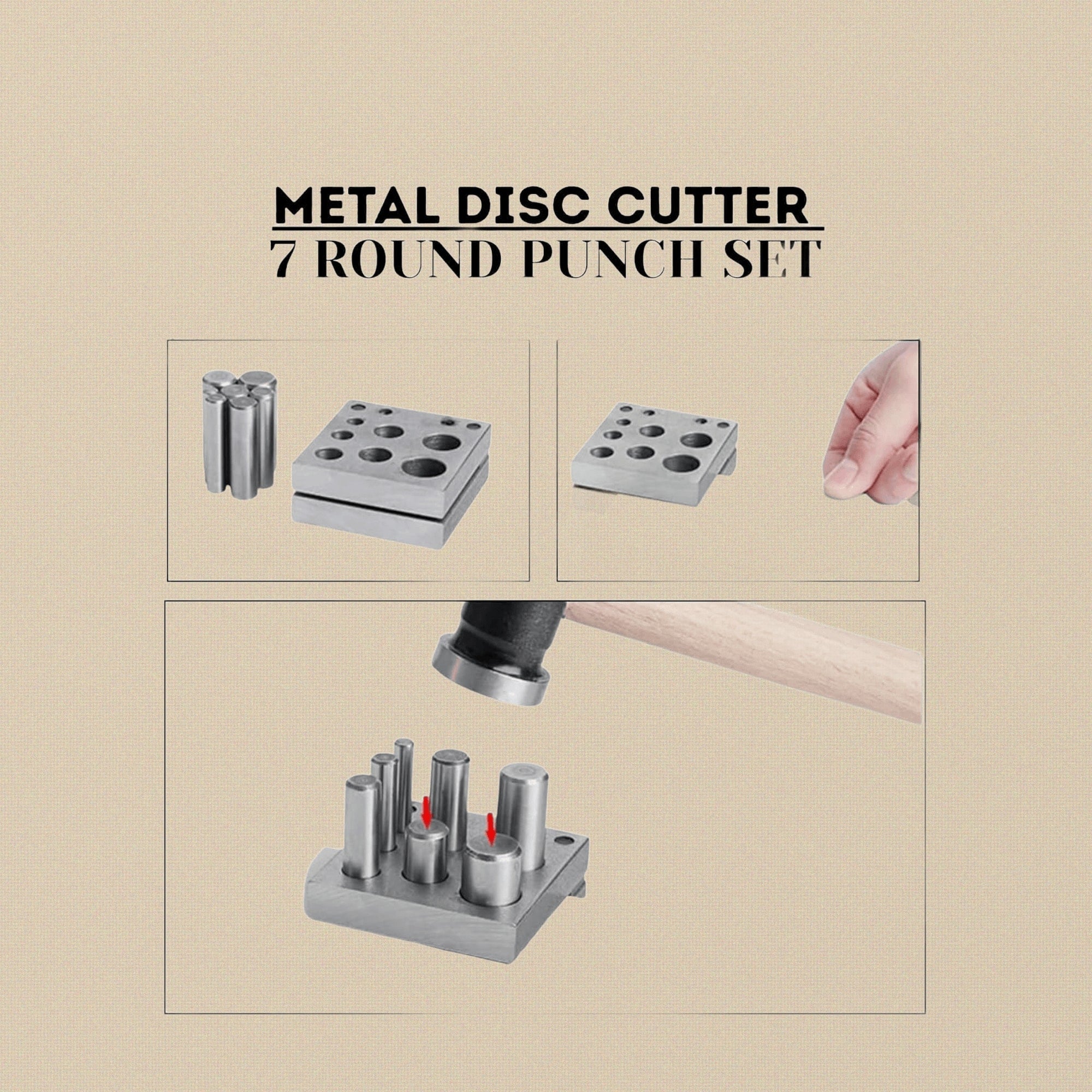 Round Disc Cutter Set for Jewellery Making, 7 Metal Punch Holes, 6-16 mm | Jewellery Making Tools | Toolsmith Ltd UK