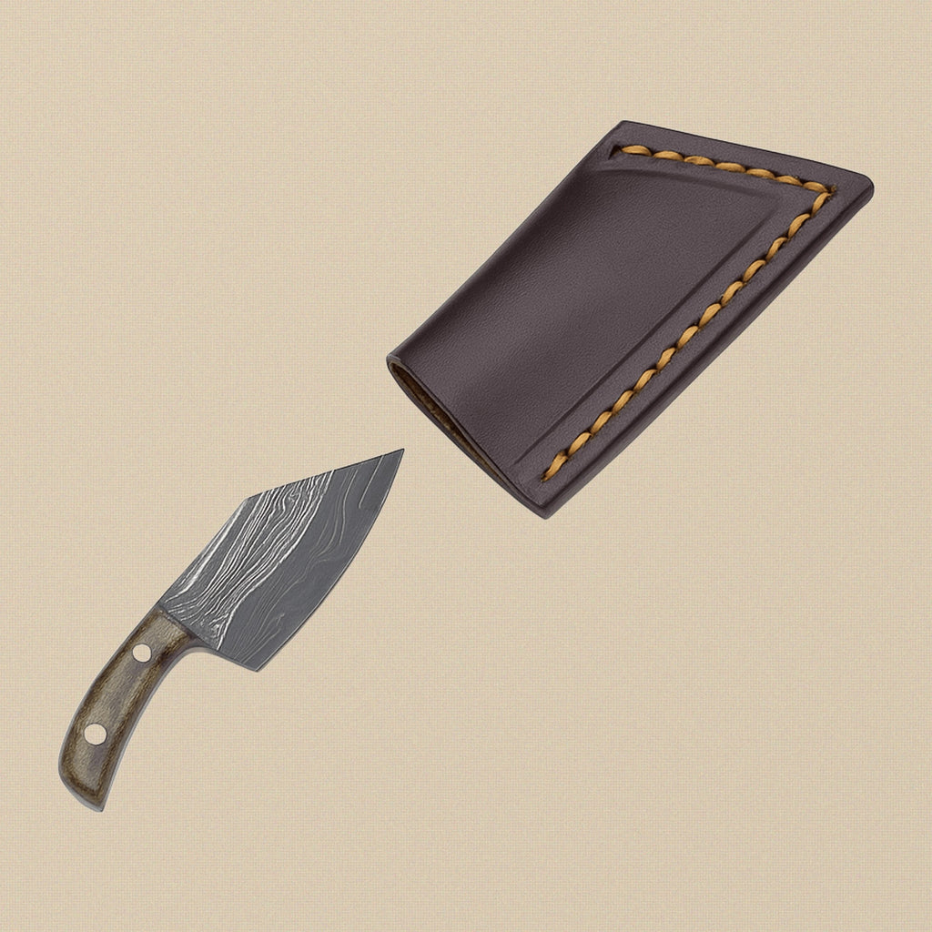 Miniature Damascus Steel Knife Set (4-Piece) with Mixed Handles and Leather Sheath | Knives & Blades | Toolsmith Ltd UK