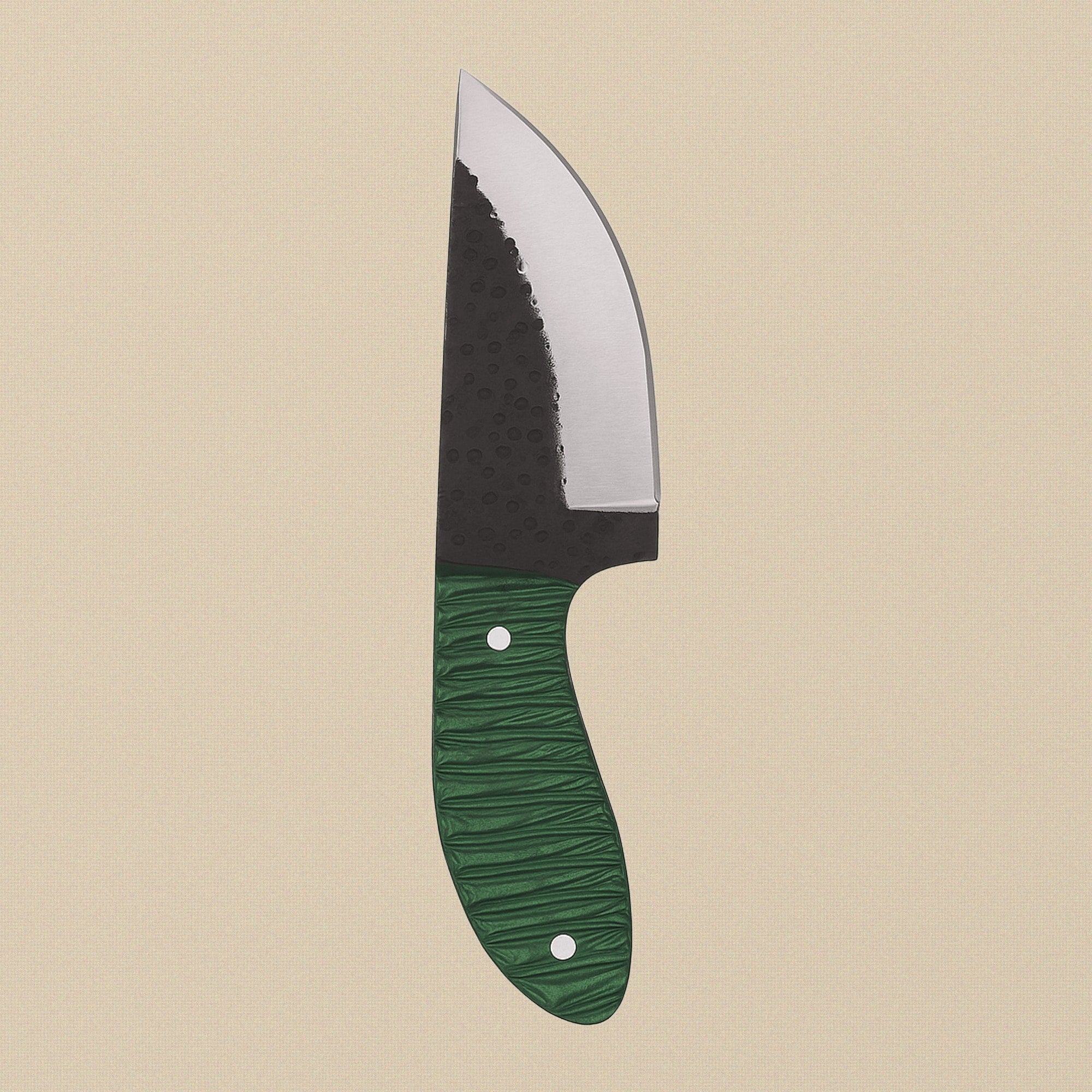 Forged D2 Steel Skinner Knife, 114mm Textured Blade, with Green Pakkawood Handle and Sheath | Knife | Toolsmith Ltd UK