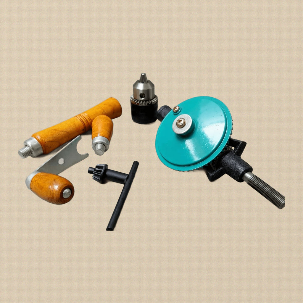 Premium Hand Drill Set, Double Pinion Manual Chuck, 3/8 Inch, Wooden Handle, Precision Drilling Tool | Jewellery Making Tools | Toolsmith Ltd UK