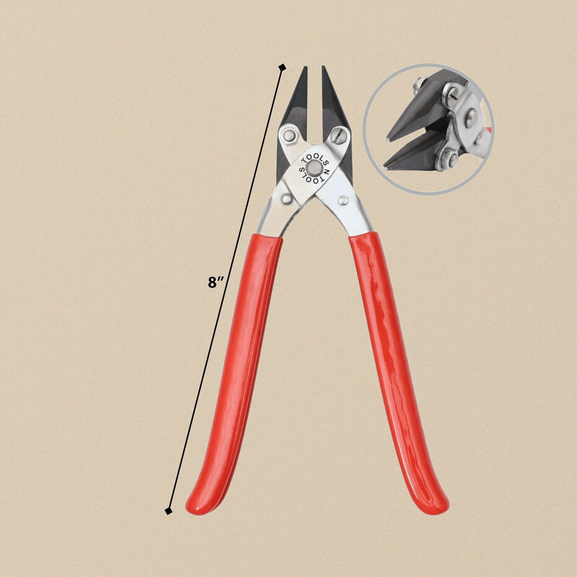 PVC Handles Parallel Action Serrated Chain Nose Pliers, 20 cm Length | Jewellery Making Tools | Toolsmith Ltd UK