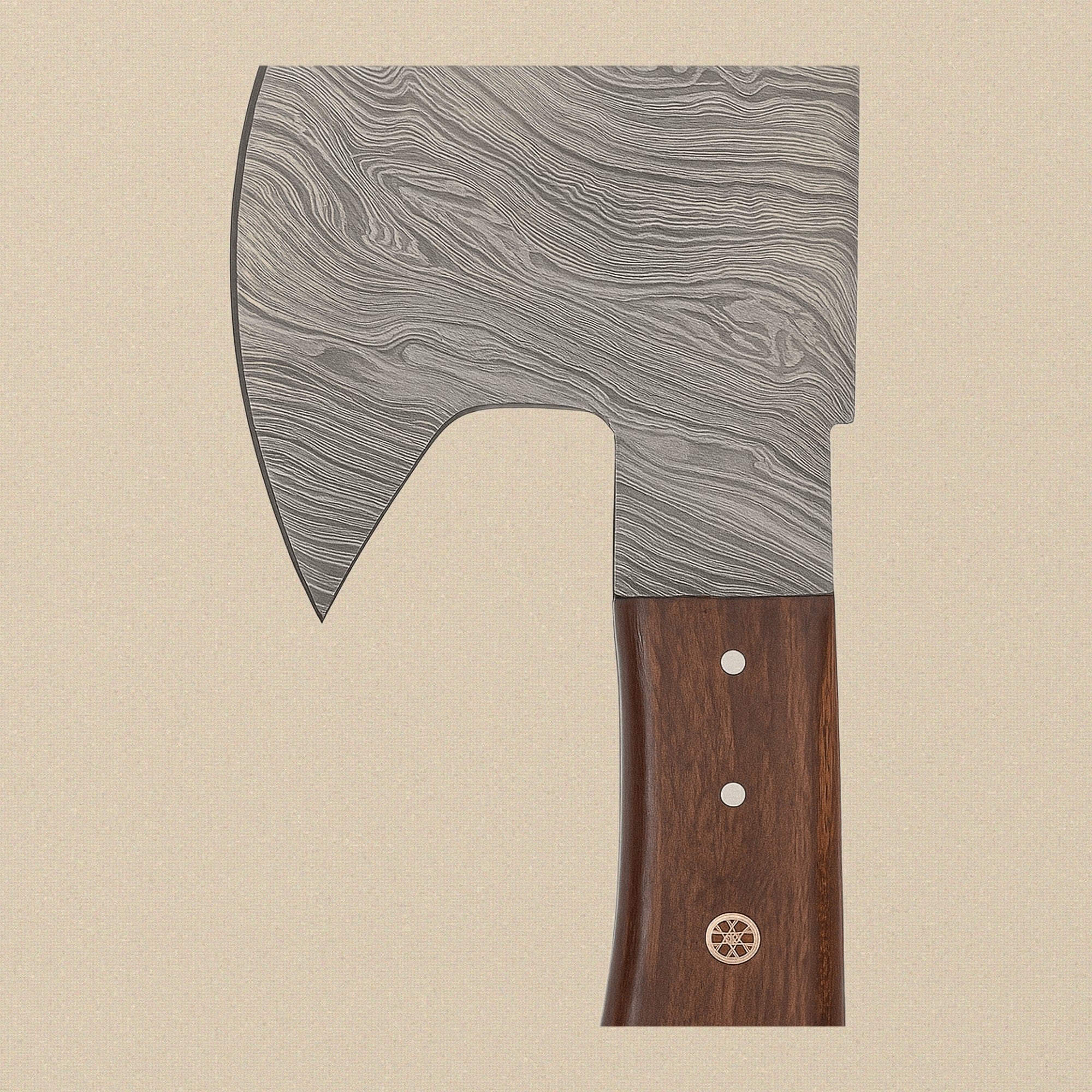Damascus Steel Hatchet, 9-inch, with Wood and Brass Handle and Leather Sheath | Hatchets & Axes | Toolsmith Ltd UK