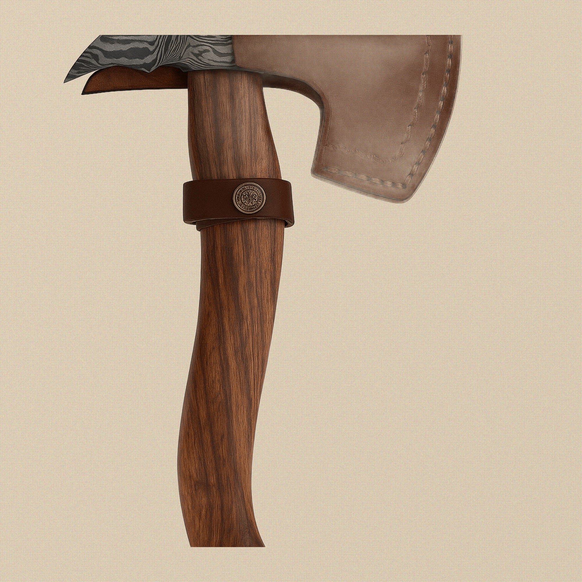 Damascus Steel Axe, 19-inch, with Walnut Wood Handle and Leather Sheath | Axe | Toolsmith Ltd UK