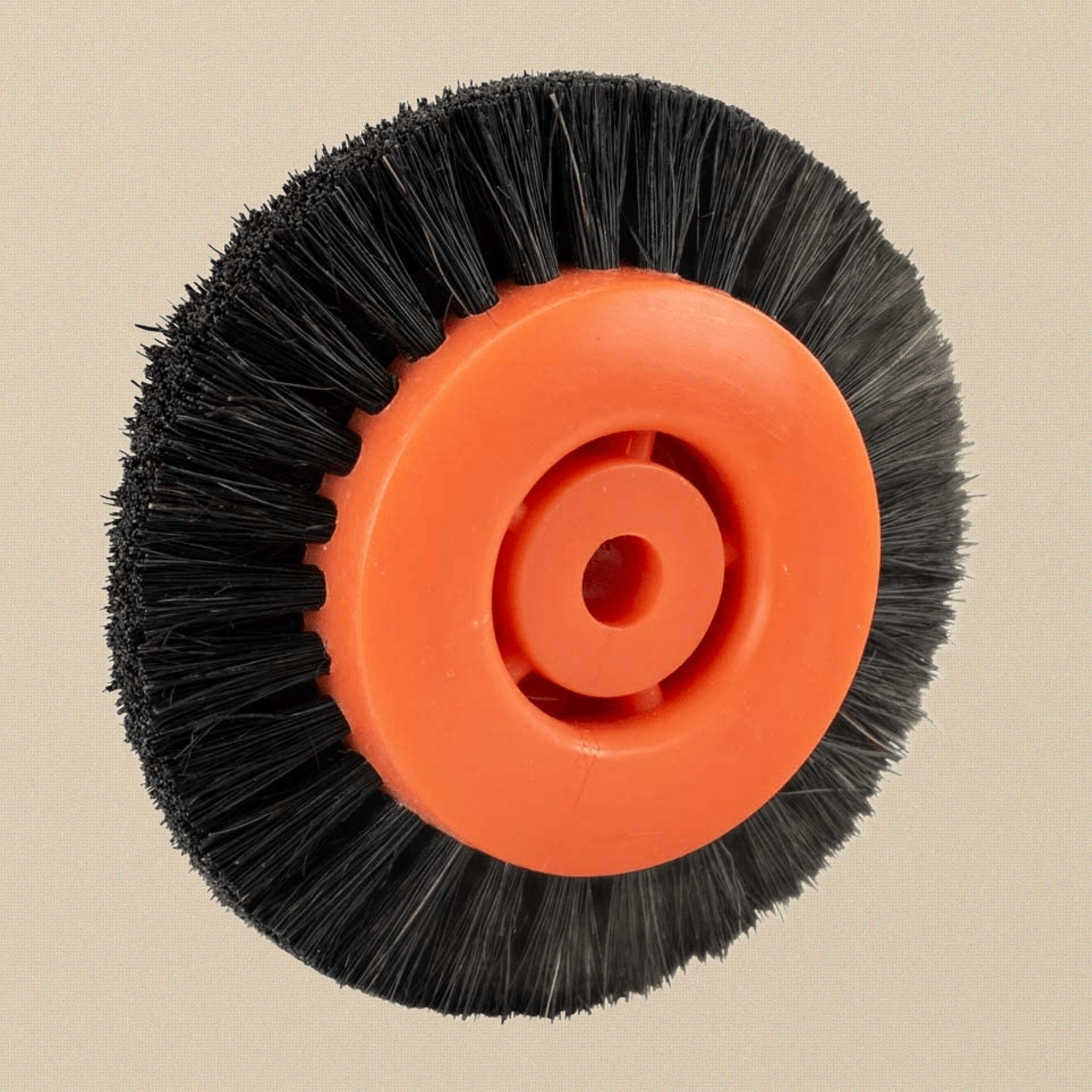2 x Orange Plastic Centre Lathe Brush with Stiff Black Bristles, 65 mm Diameter, 2 Piece | Jewellery Making Tools | Toolsmith Ltd UK