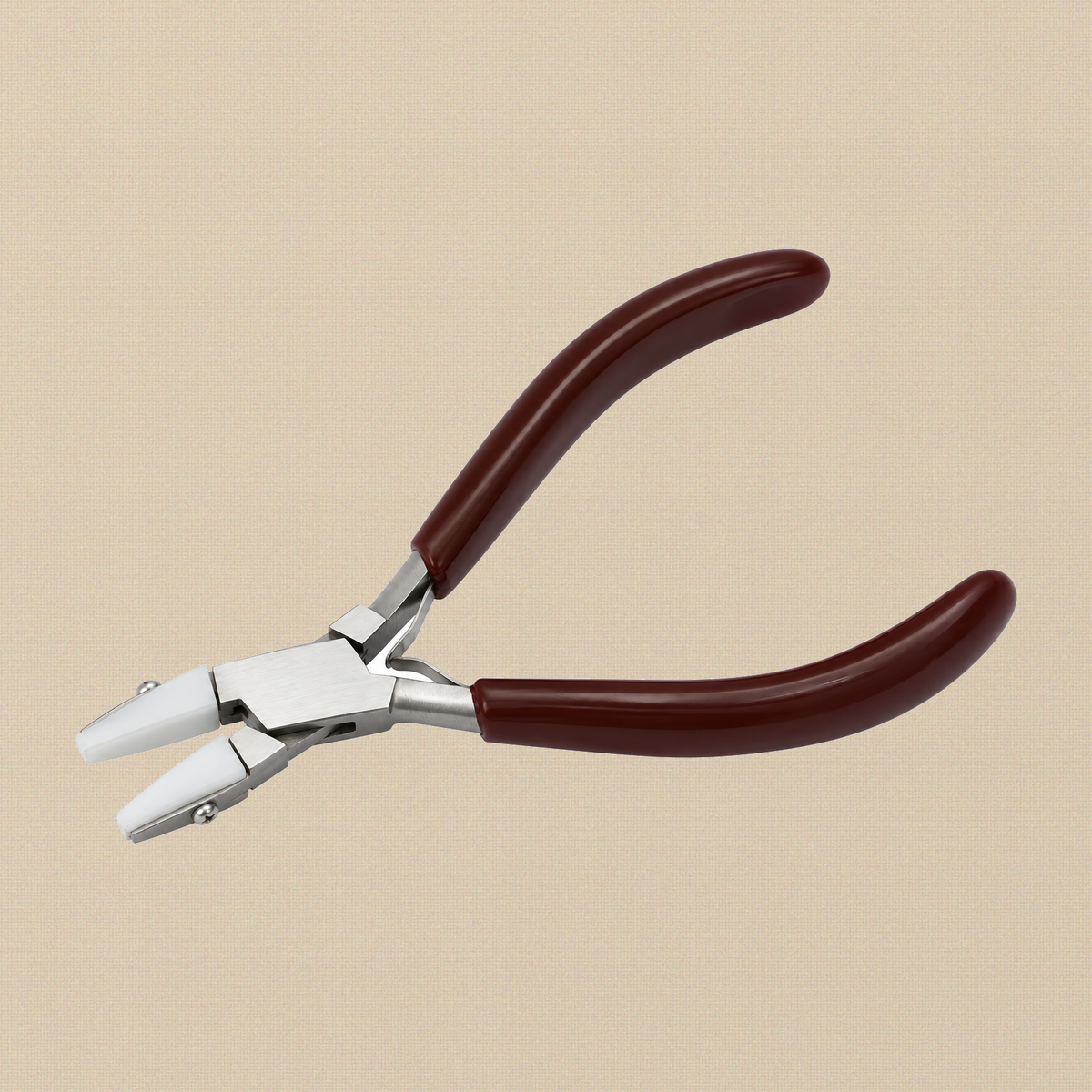 Ergonomic comfort smooth nylon chain nose pliers, 5.5 inch, with dark red PVC grips and screw-fixed white nylon jaws