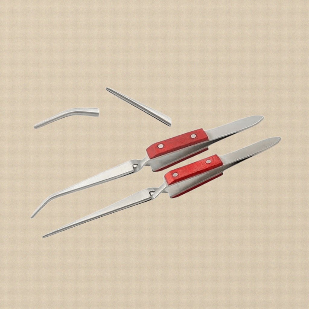 2 Piece Set, Reverse Cross Action Self-Grip Tweezers for Soldering, Straight and Curved Tops, Jewellery, Crafts and Beads | Watch & Clock Tools | Toolsmith Ltd UK