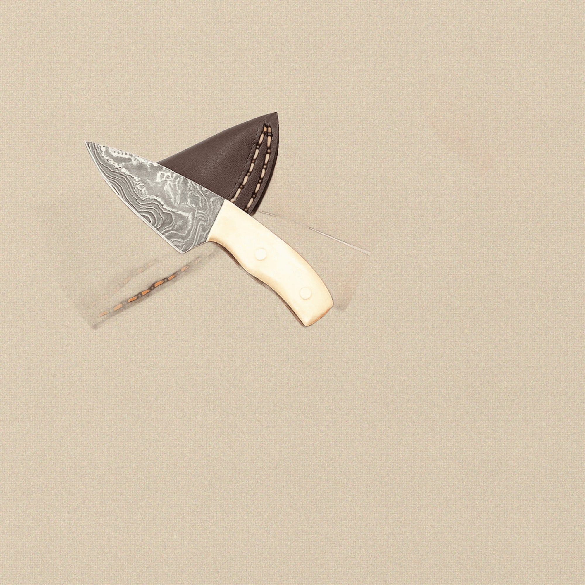 Miniature Damascus Skinner Knife, 76mm, Bone-Handled with Leather Sheath | Miniature Knife | Toolsmith Ltd UK