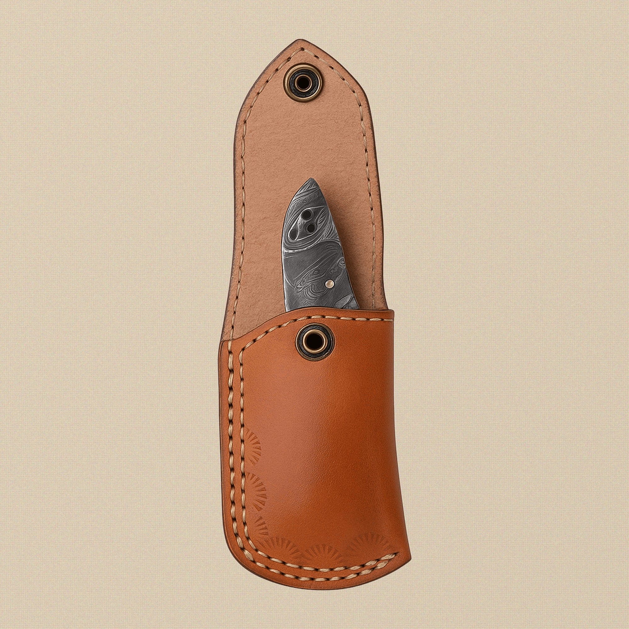 Damascus Steel Folding Knife (7.5") with Ram Horn Handle and Leather Sheath | Folding Knife | Toolsmith Ltd UK