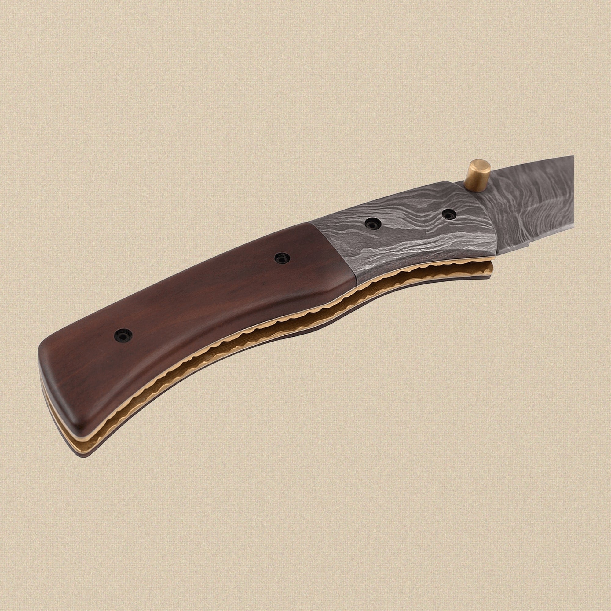 Ram-Horn Handled Damascus Folding Knife with Fire Pattern Blade & Sheath, 7.5-inch | Folding Knife | Toolsmith Ltd UK