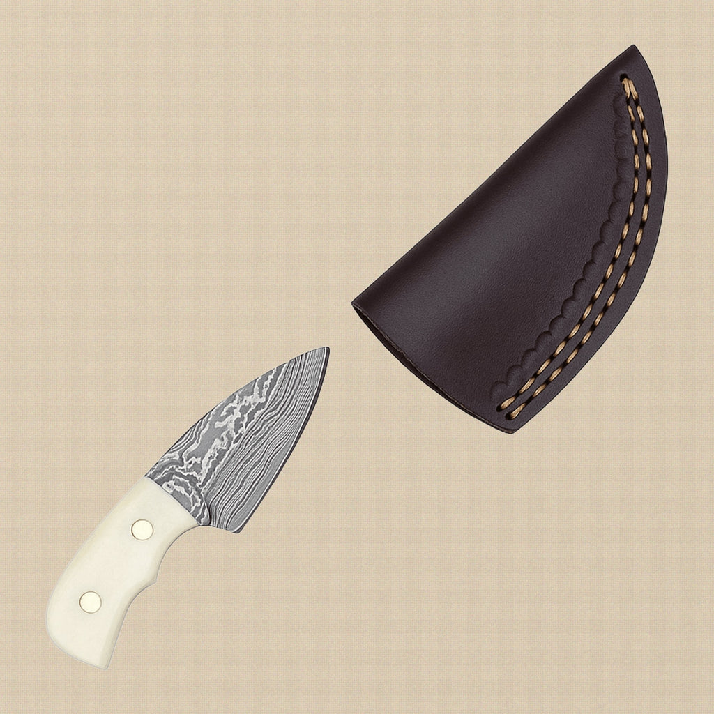 Miniature Damascus Steel Knife Set (4-Piece) with Mixed Handles and Leather Sheath | Knives & Blades | Toolsmith Ltd UK