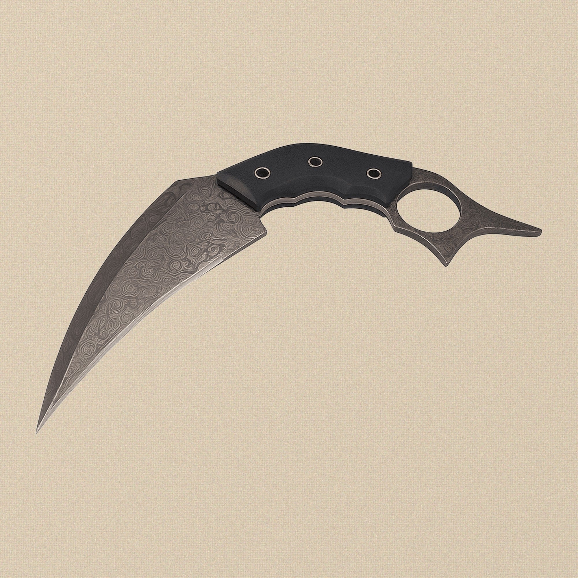 Hand-Forged Karambit Knife in Raindrop Damascus Steel with Black Micarta Handle | Knife | Toolsmith Ltd UK