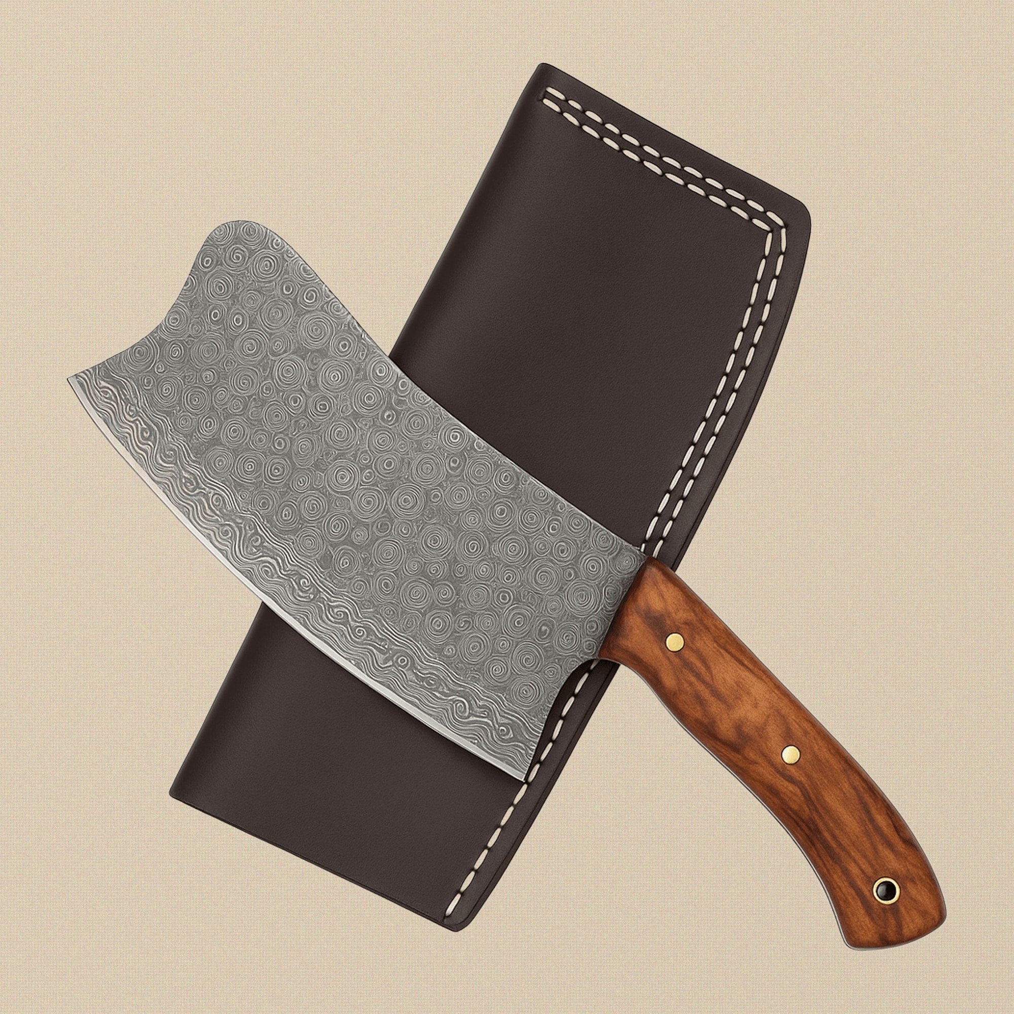 Four-Piece Damascus Chef Knife Set with Rosewood Handles and Leather Sheaths | Chef Knife Set | Toolsmith Ltd UK