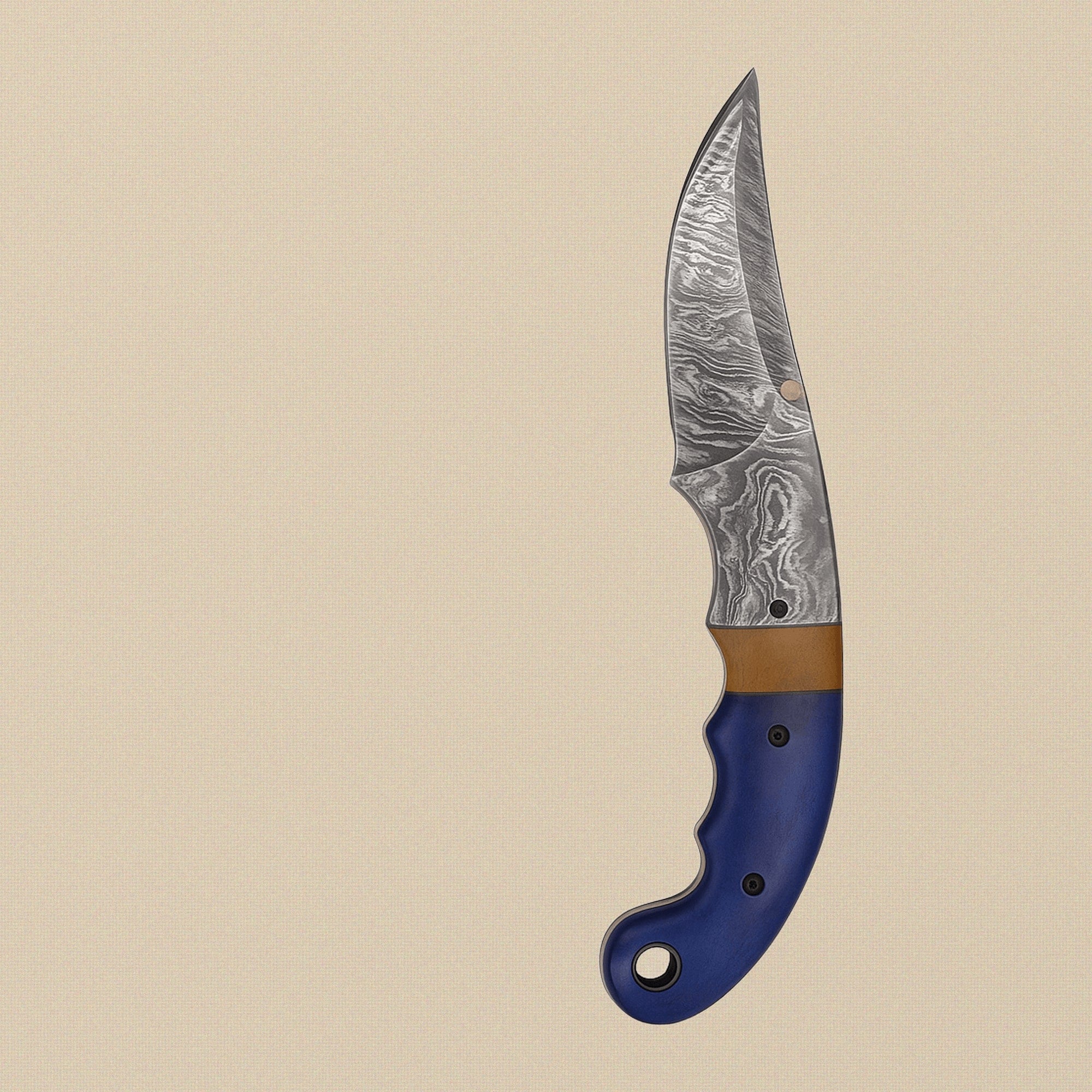 Damascus Steel Folding Knife with Blue Camel Bone Handle & Sheath, 7.5" (190mm) | Folding Knife | Toolsmith Ltd UK